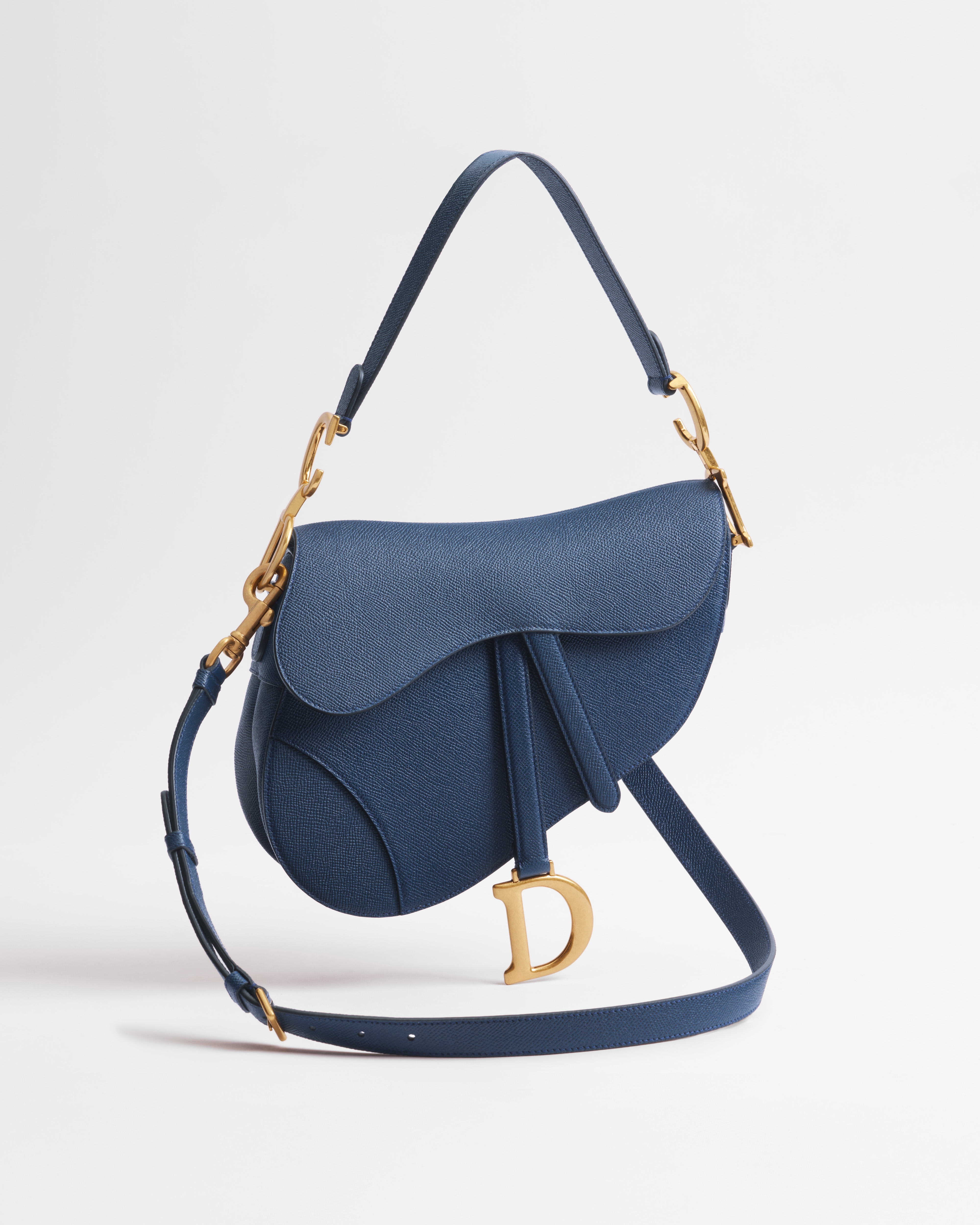 Saddle Bag with Strap Deep Ocean Blue Grained Calfskin E03