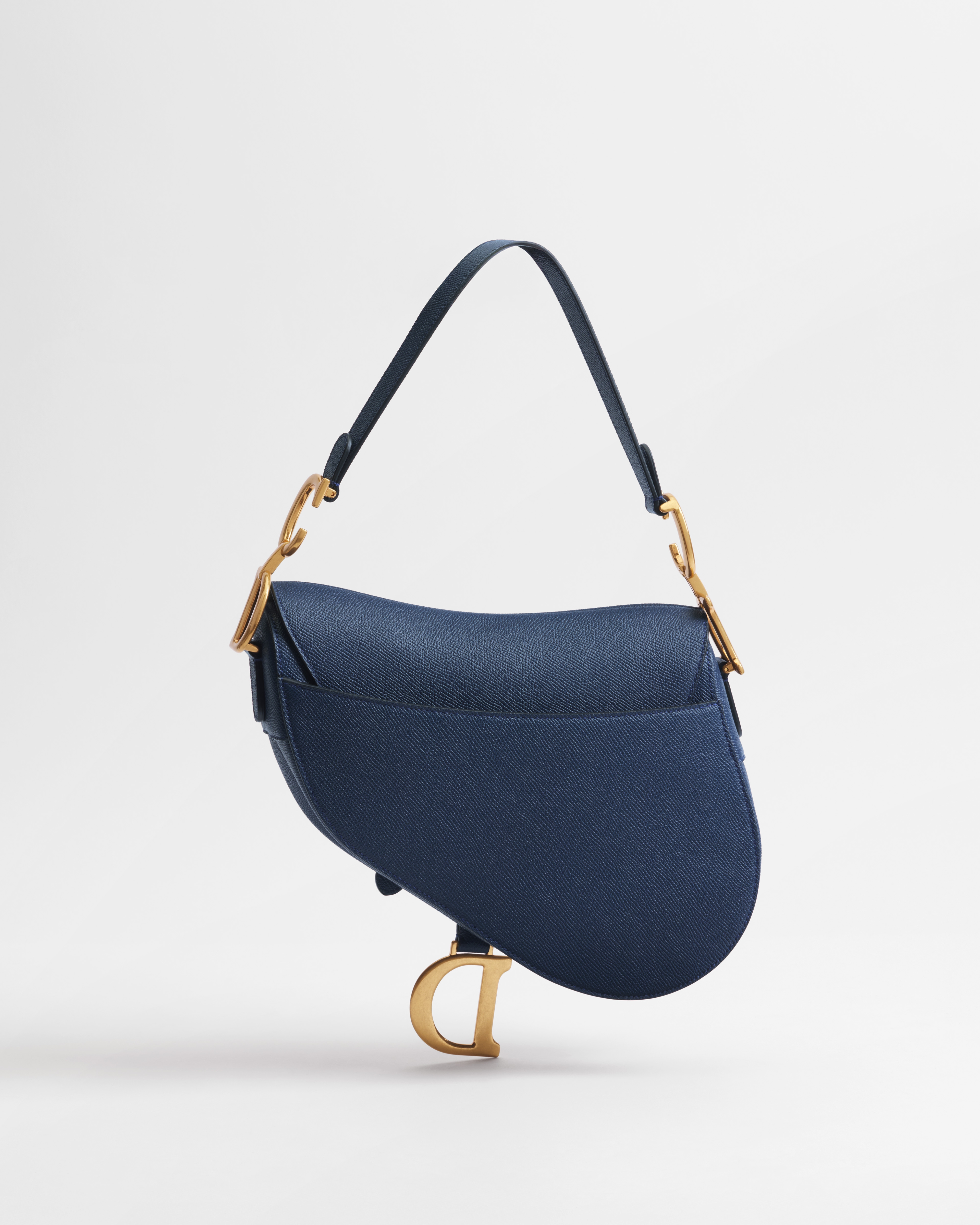 Saddle Bag with Strap Deep Ocean Blue Grained Calfskin E08