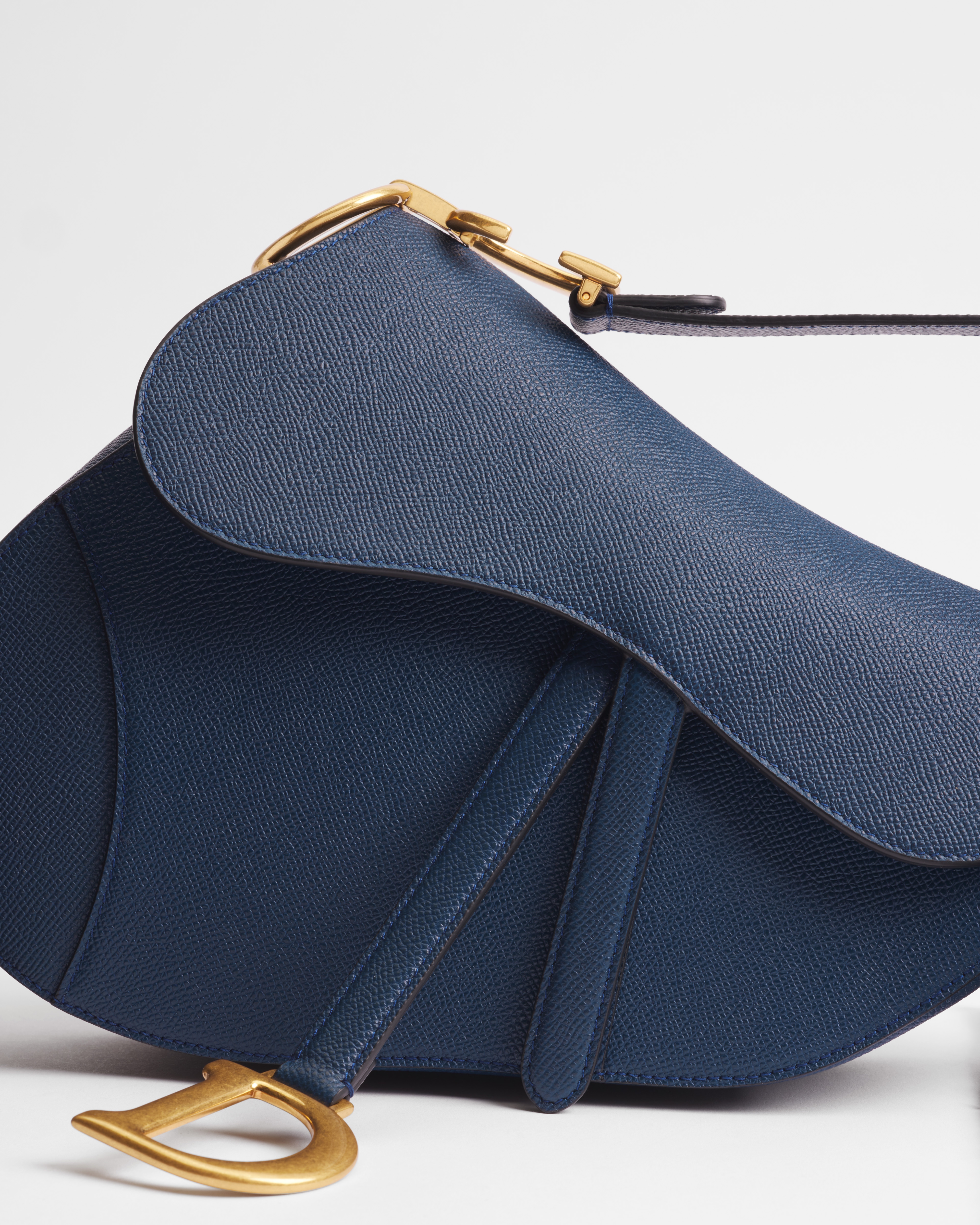 Saddle Bag with Strap Deep Ocean Blue Grained Calfskin E09