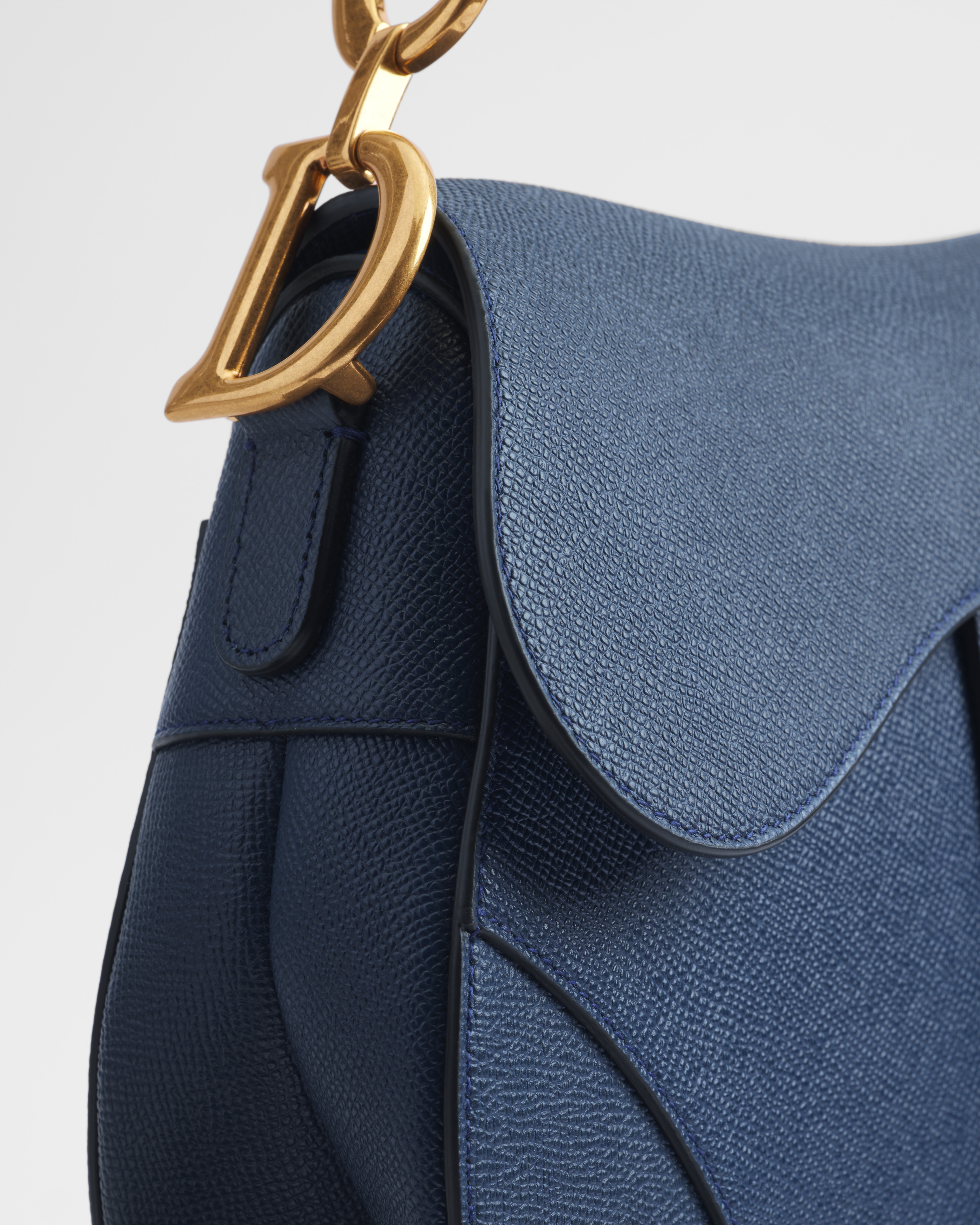 Saddle Bag with Strap Deep Ocean Blue Grained Calfskin E10