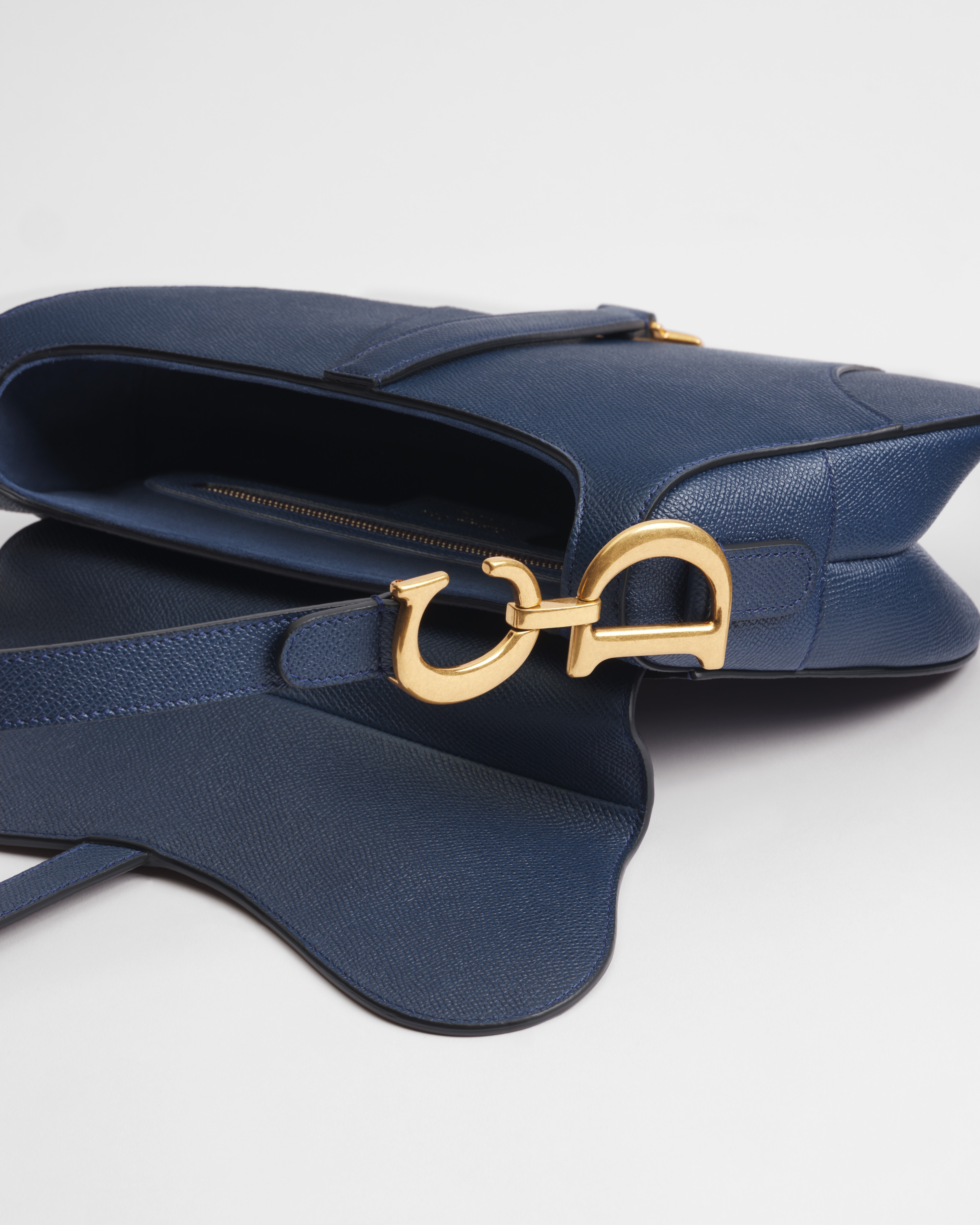 Saddle Bag with Strap Deep Ocean Blue Grained Calfskin E12