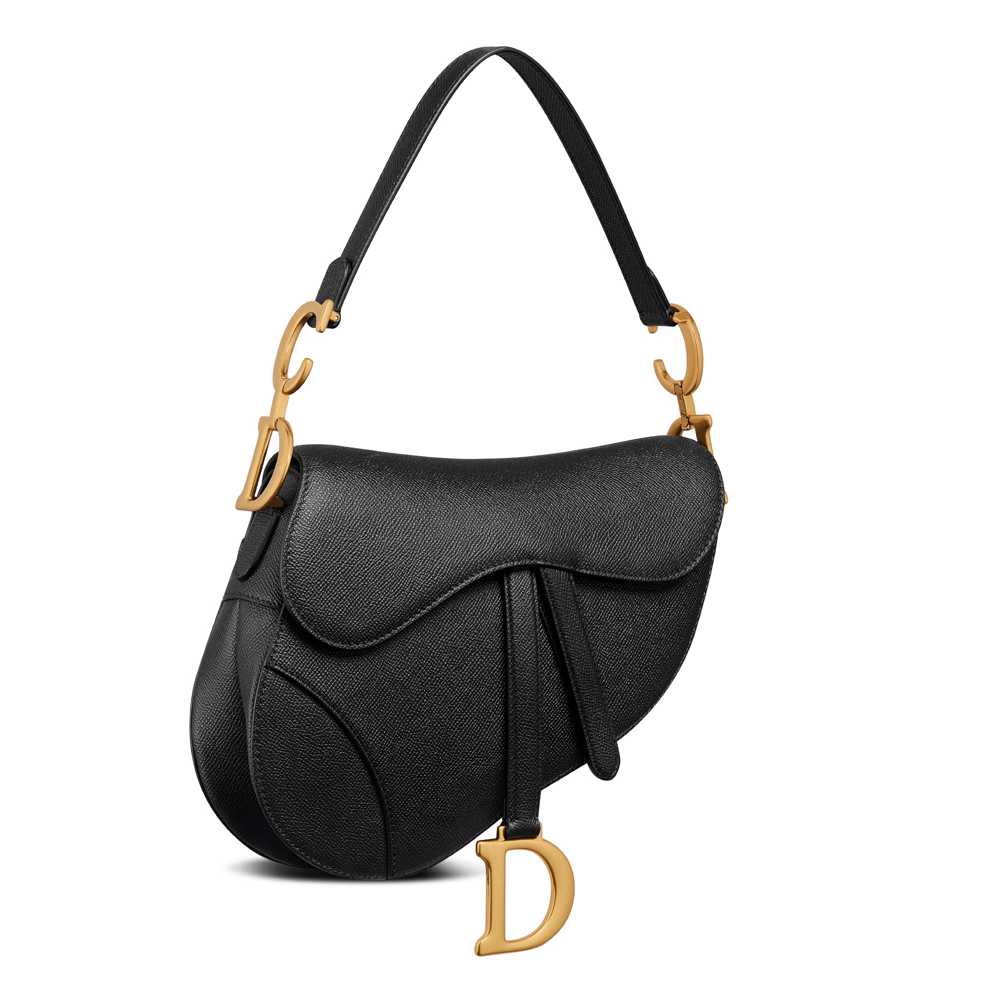 Saddle Bag with Strap Black Grained Calfskin | DIOR