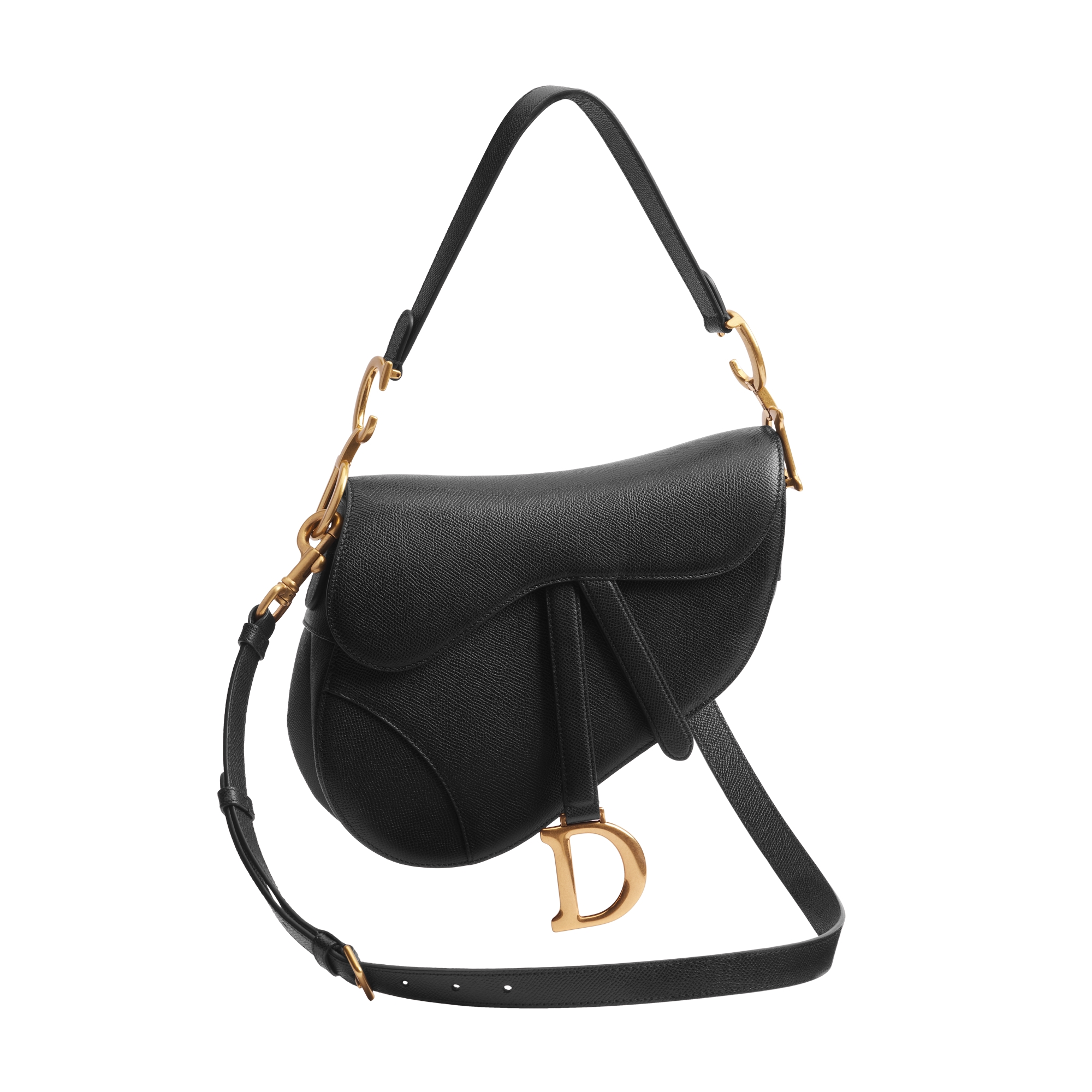 Saddle Bag with Strap Black Grained Calfskin E03