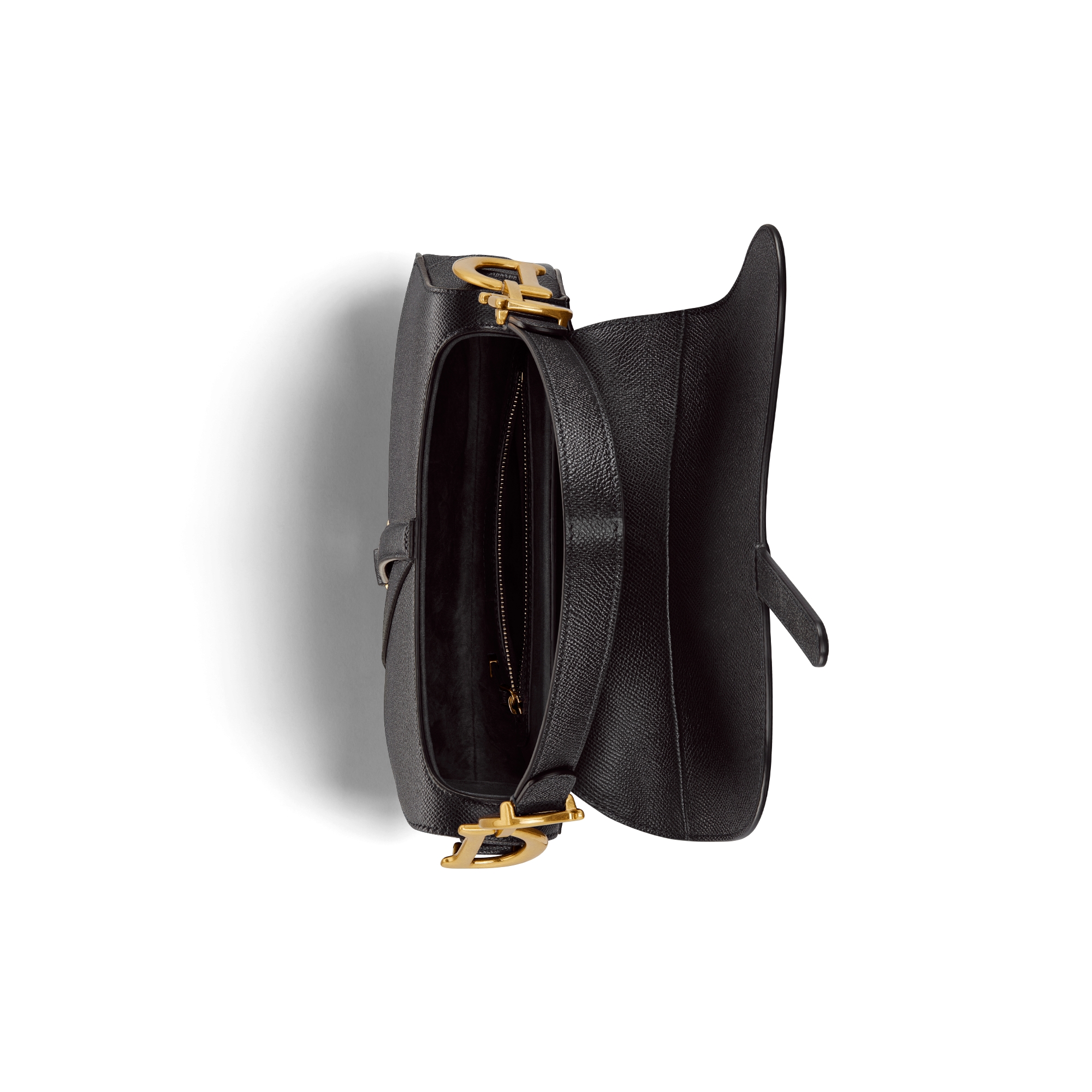 Saddle-tas met schouderband Zwart generfd kalfsleer E06