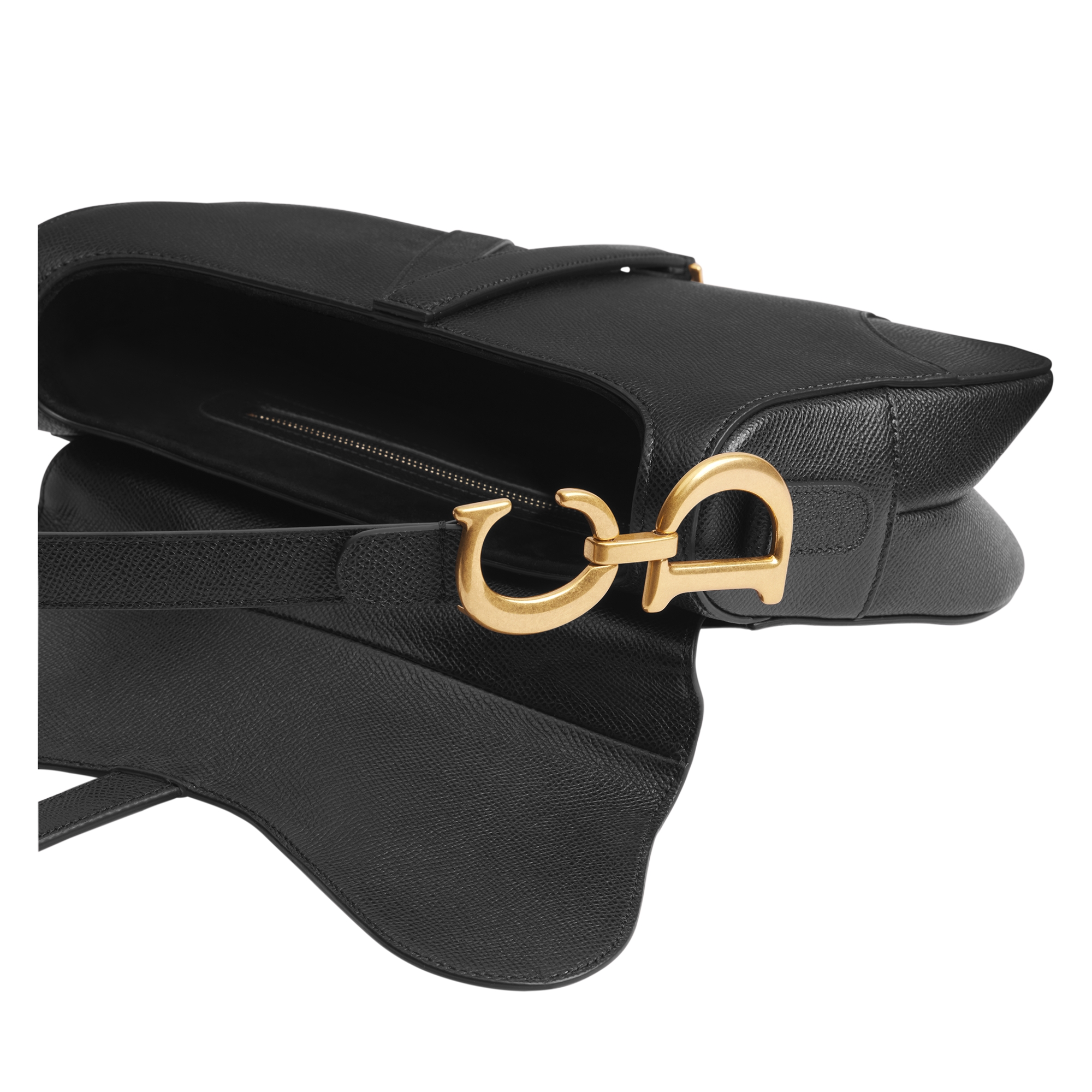 Saddle Bag with Strap Black Grained Calfskin E12