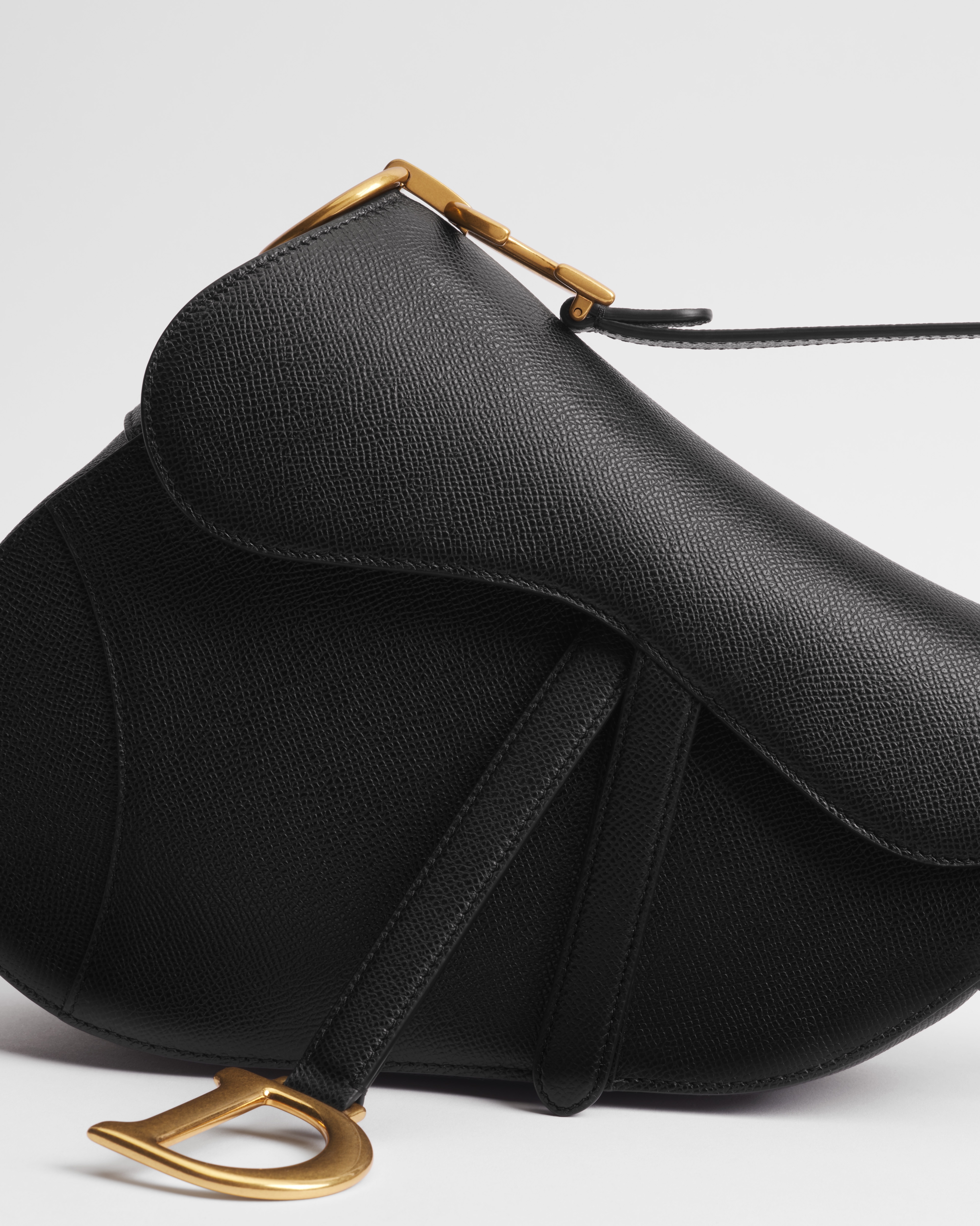 Saddle Bag with Strap Black Grained Calfskin E09