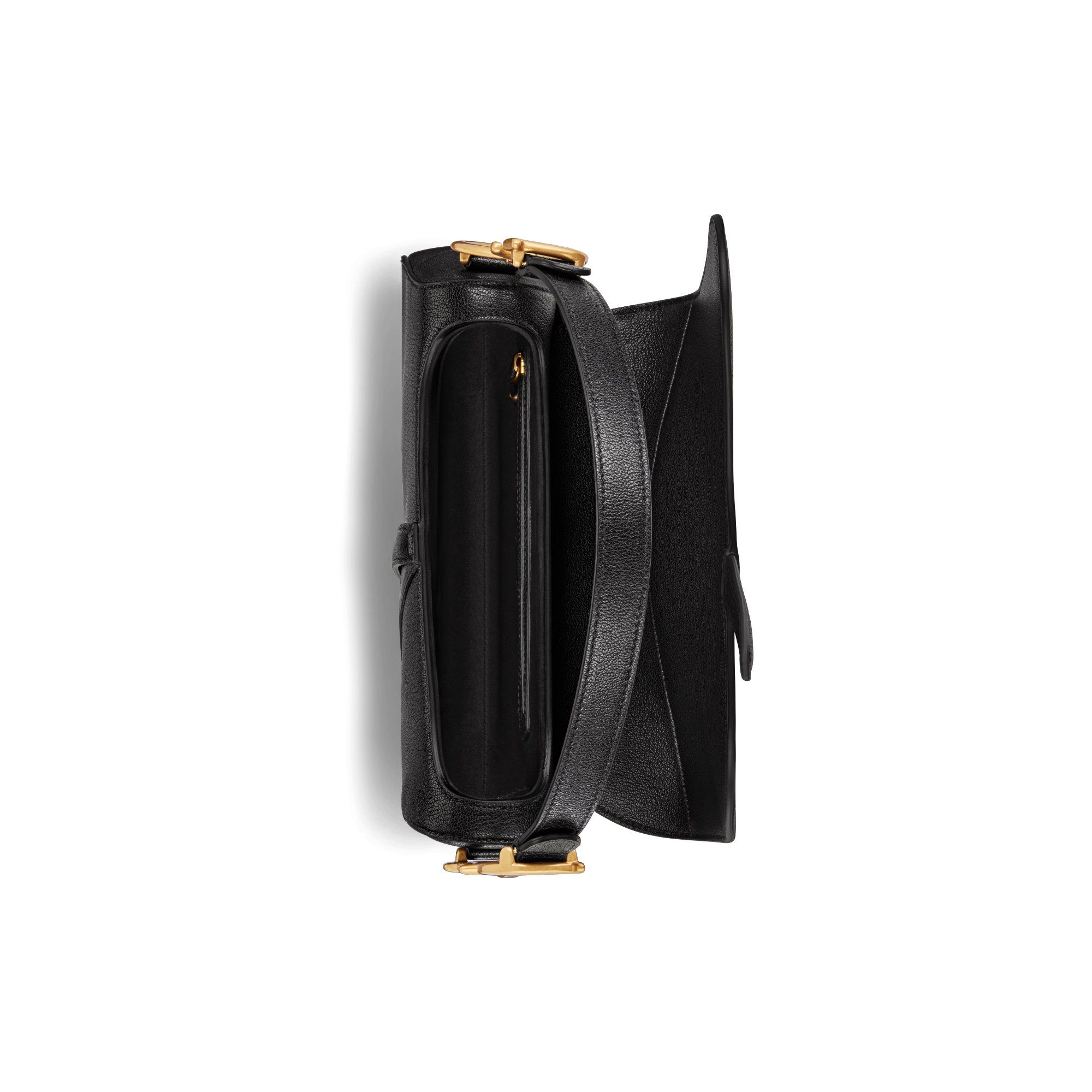 Saddle Bag with Strap Black Goatskin E06