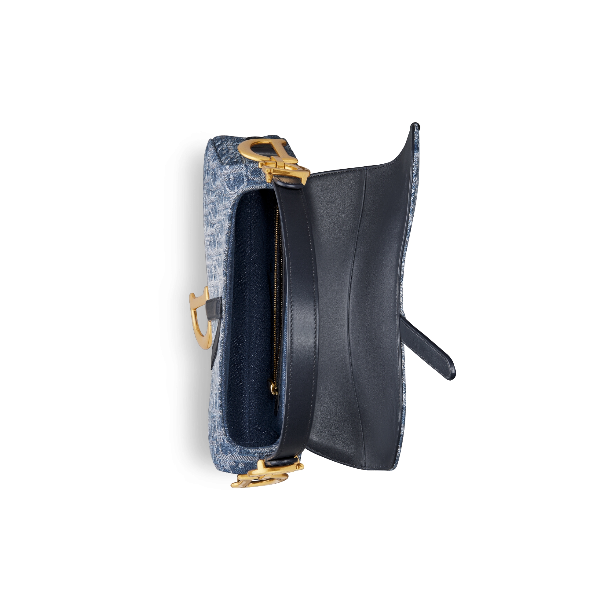 Saddle Bag with Strap Blue Denim Dior Oblique Jacquard E06
