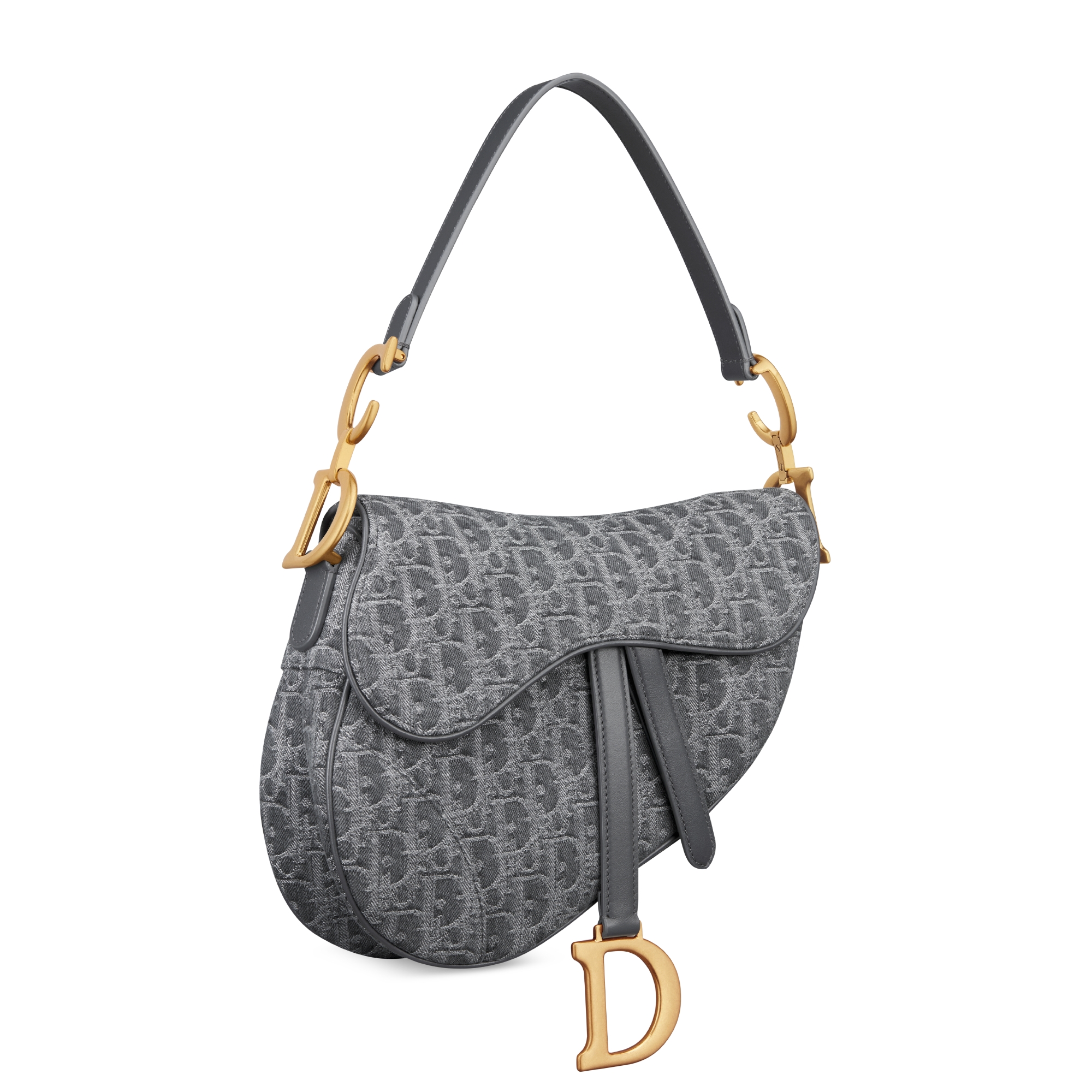 Saddle Bag mit Trageriemen Denim Dior Oblique Jacquard in Grau E03