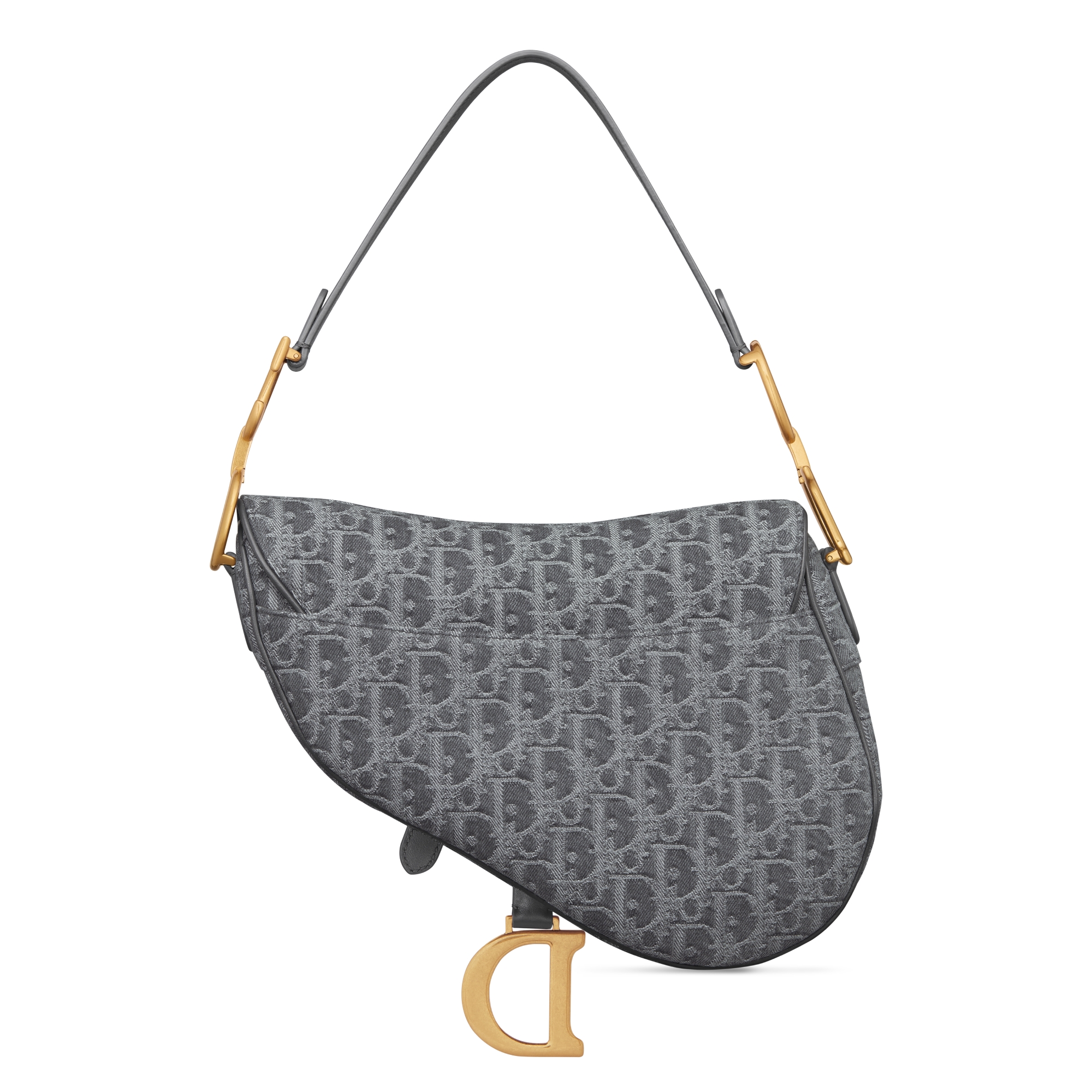Saddle Bag mit Trageriemen Denim Dior Oblique Jacquard in Grau E08