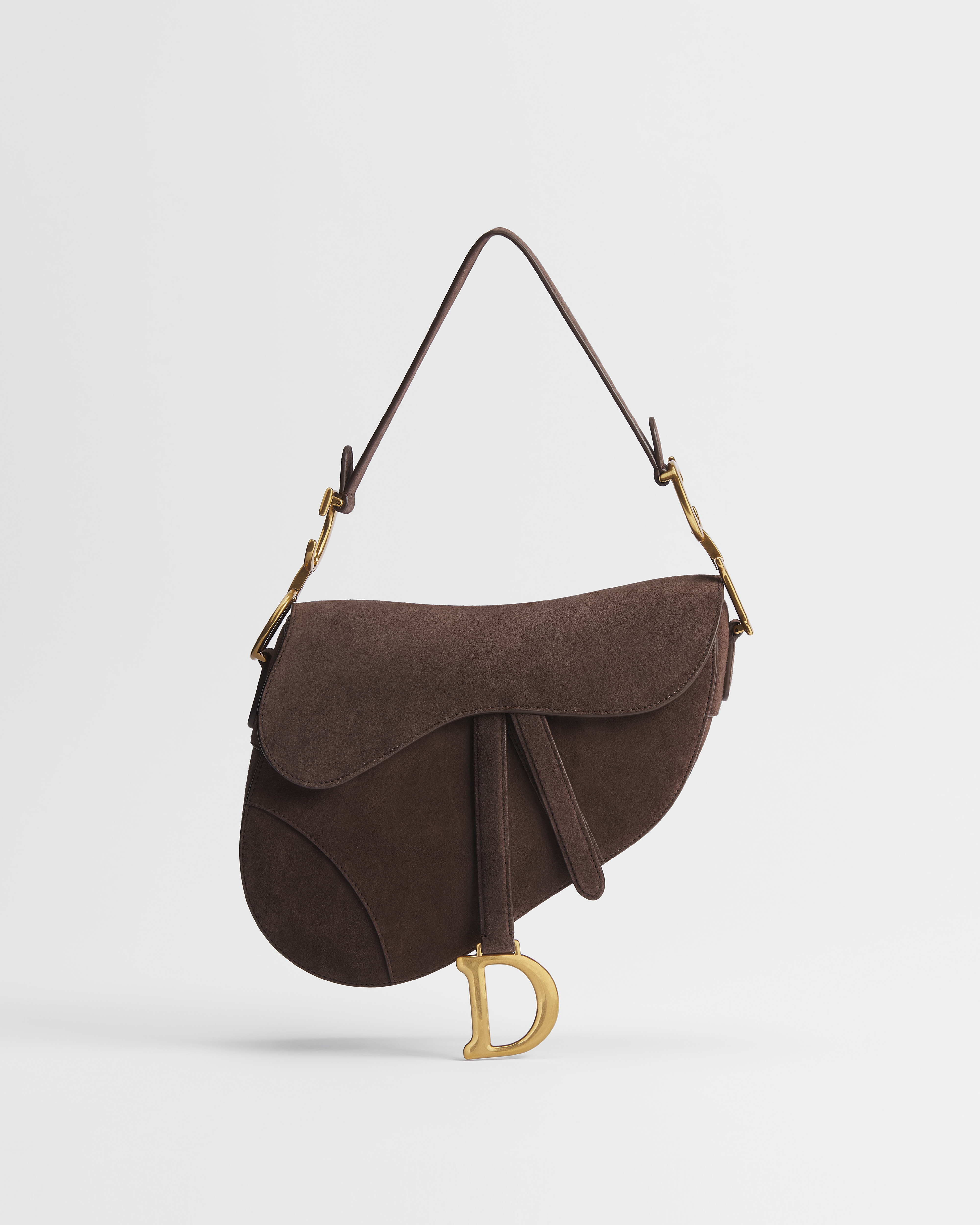 Saddle Bag with Strap Chocolate Suede Goatskin E01