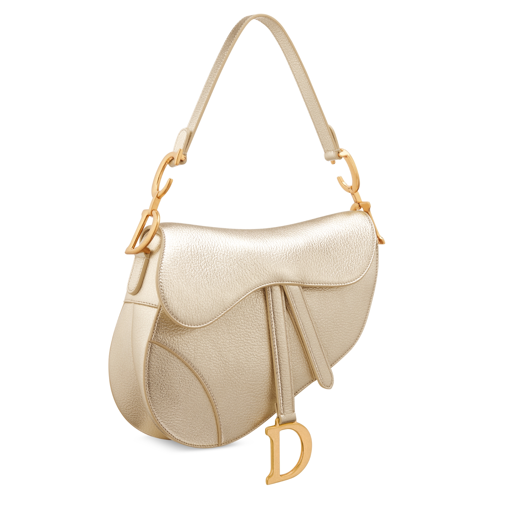 Sac Saddle à bandoulière Cuir d'agneau grainé métallisé doré E03