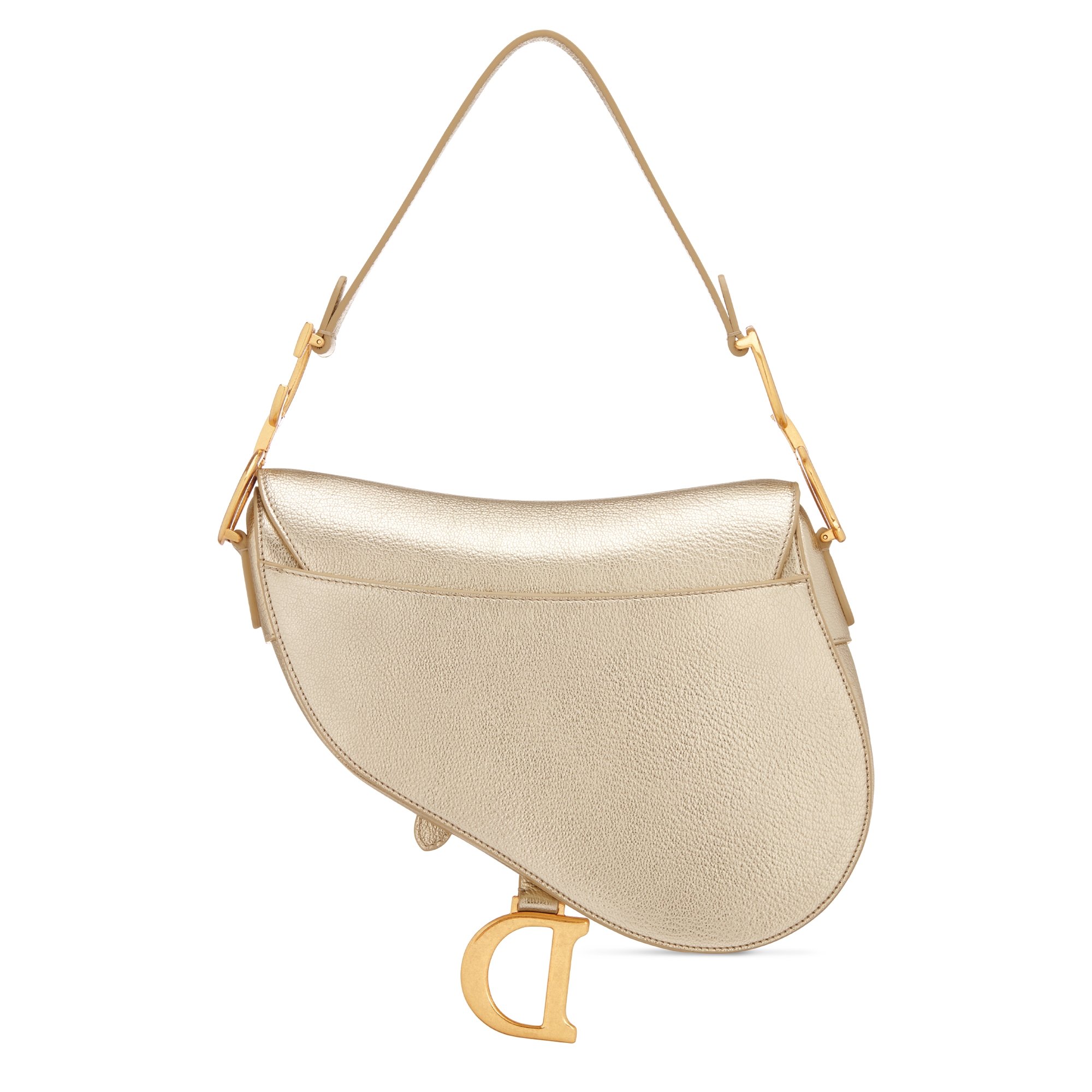 Sac Saddle à bandoulière Cuir d'agneau grainé métallisé doré E08