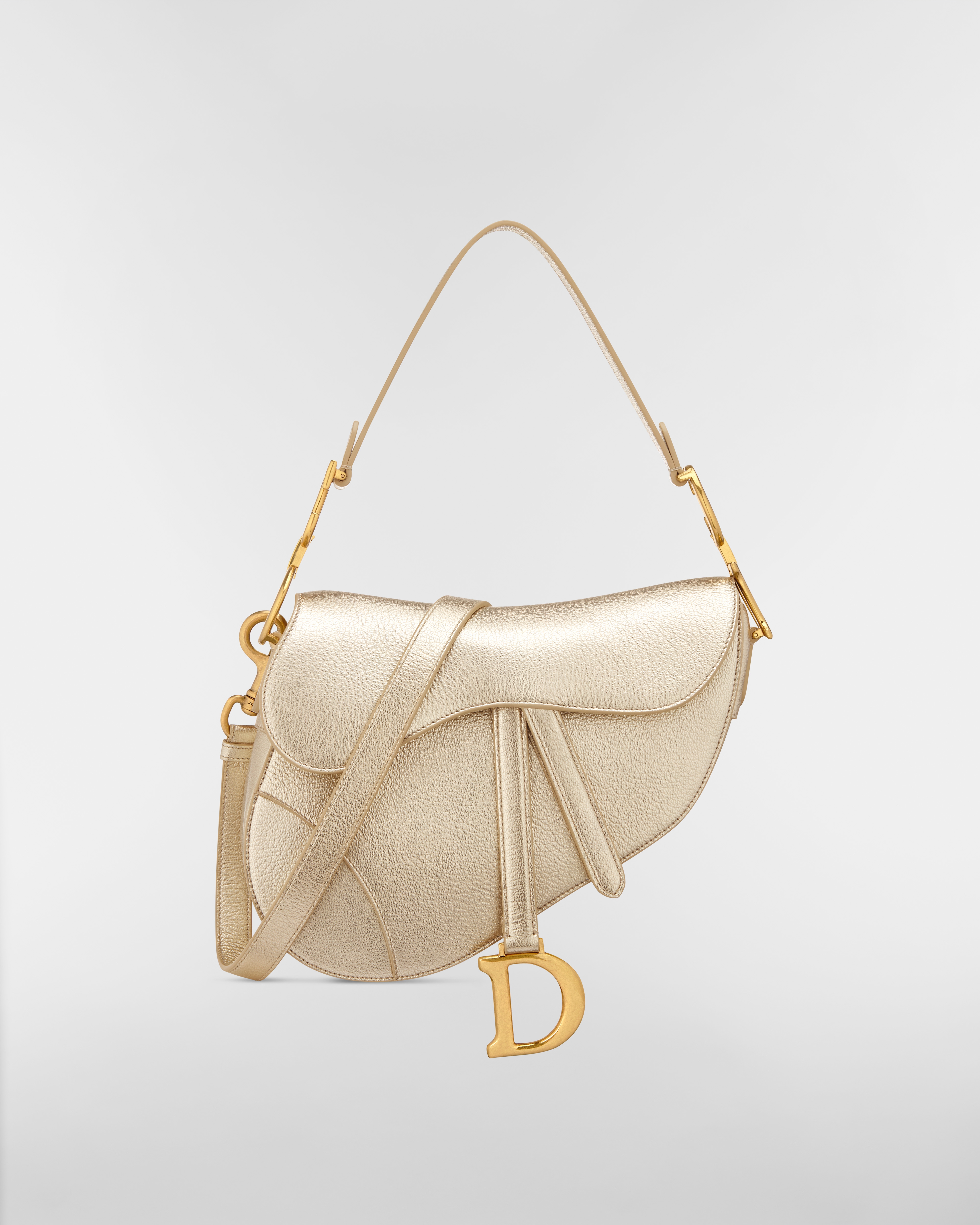 Saddle Bag with Strap Gold-Tone Metallic Grained Lambskin E01