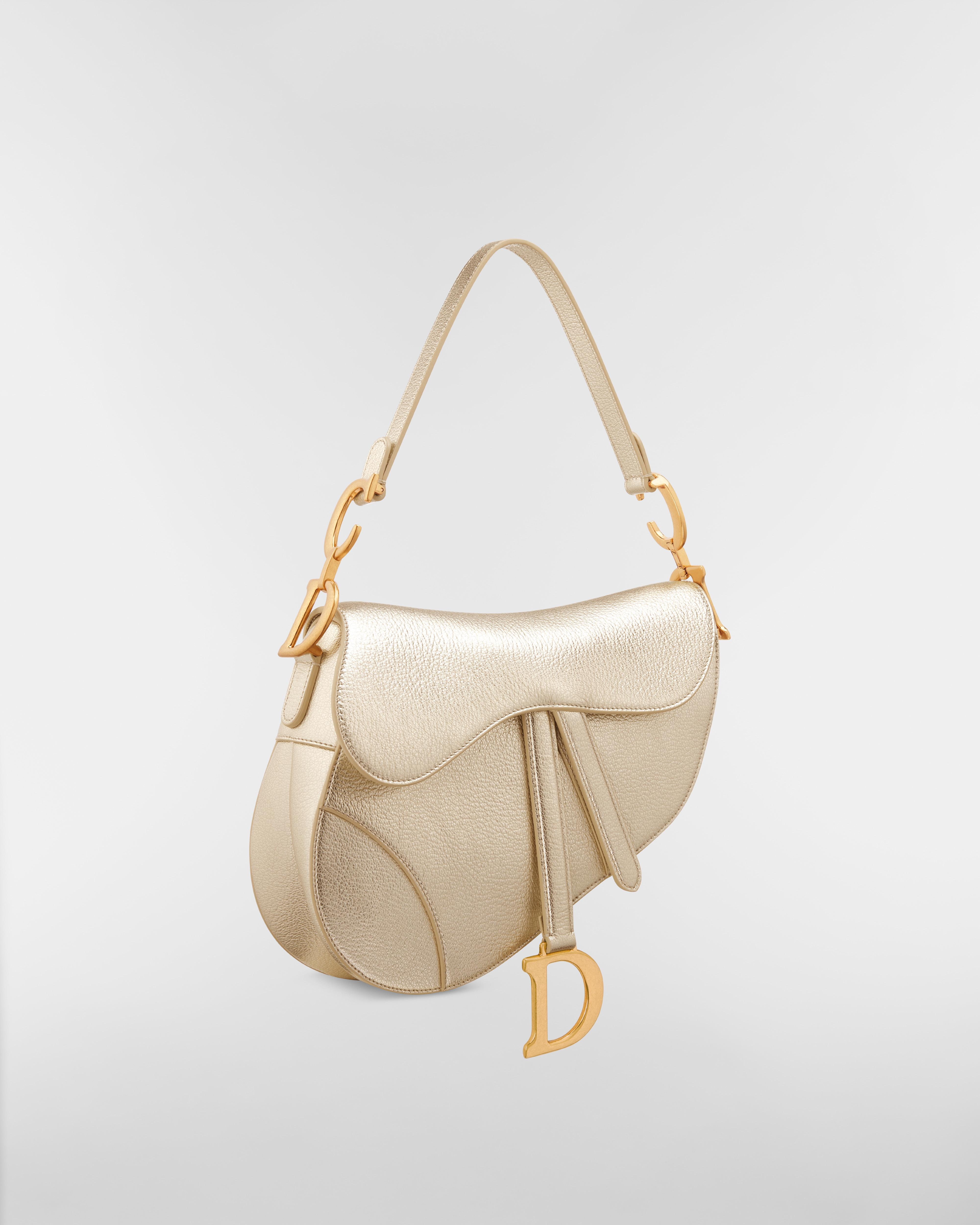 Saddle Bag with Strap Gold-Tone Metallic Grained Lambskin E03