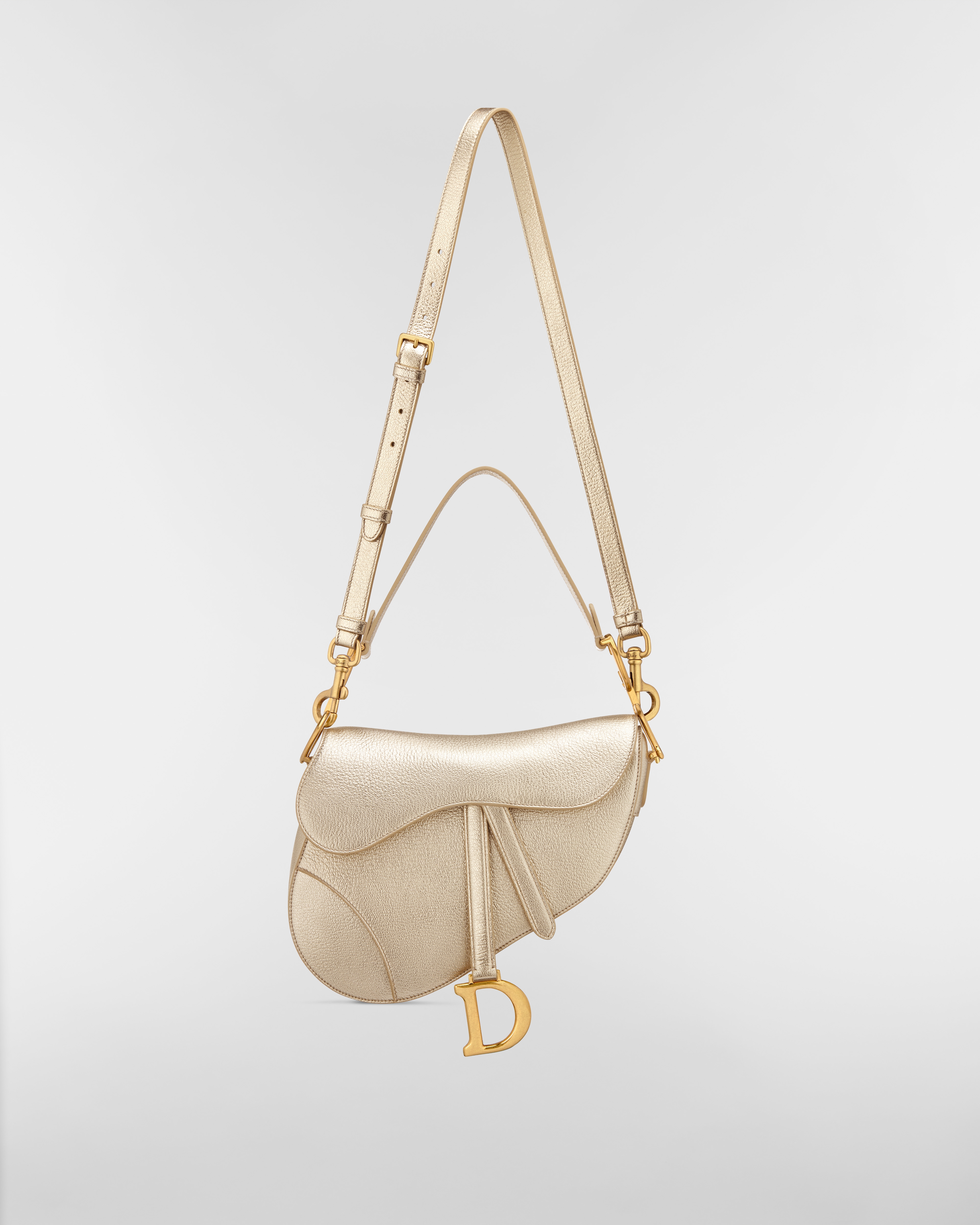 Saddle Bag with Strap Gold-Tone Metallic Grained Lambskin E07