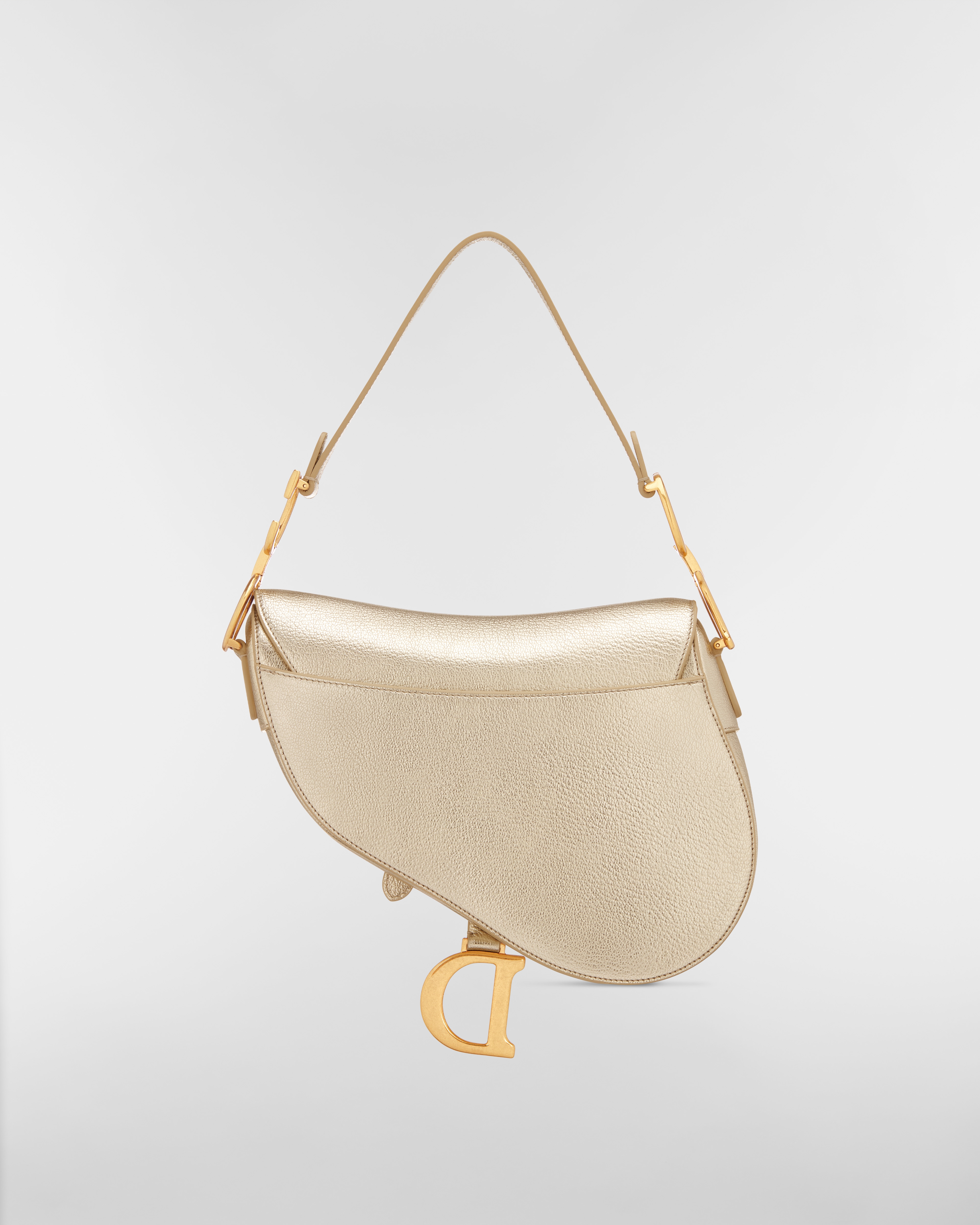 Saddle Bag with Strap Gold-Tone Metallic Grained Lambskin E08