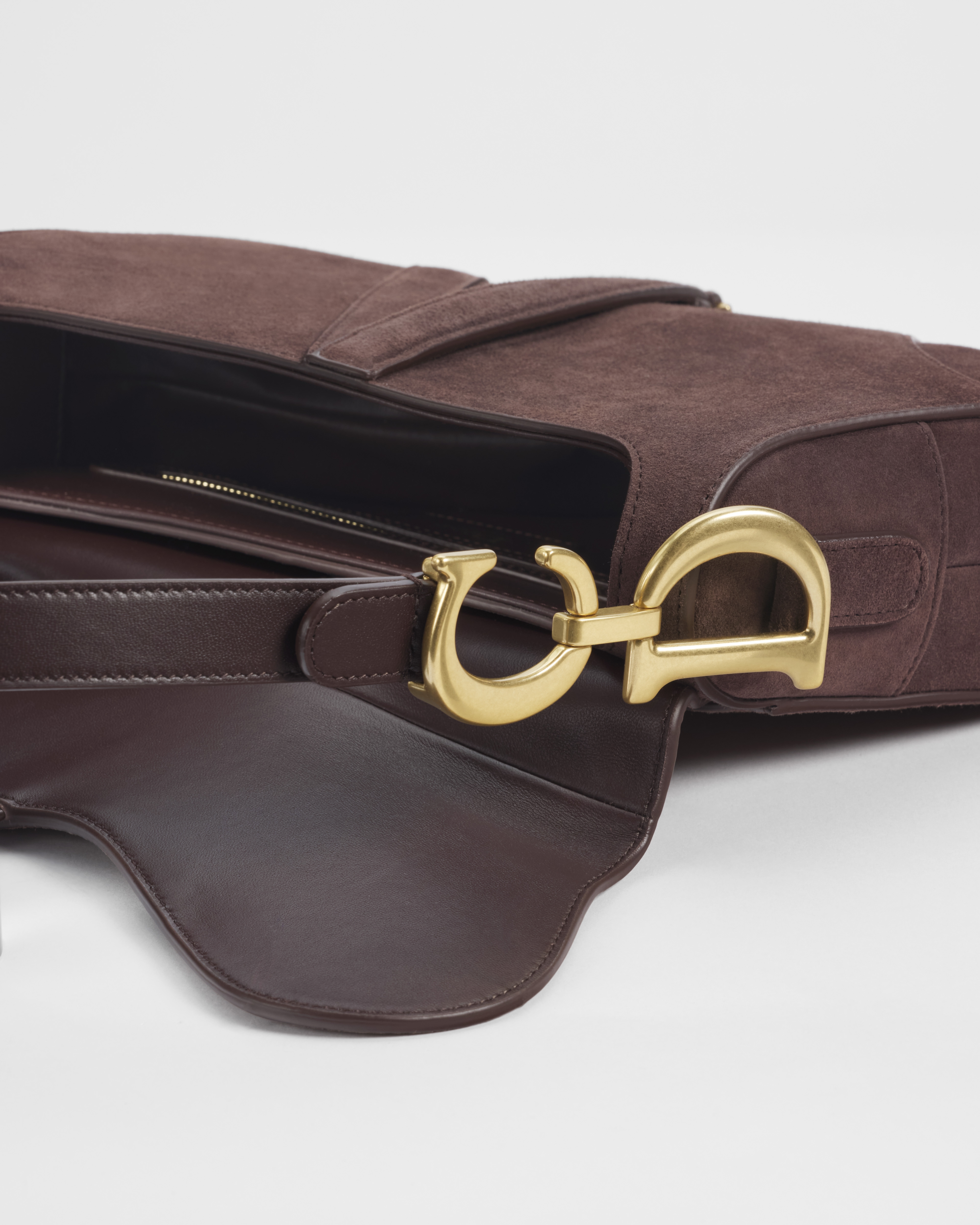Saddle Bag with Strap Chocolate Suede Goatskin E06