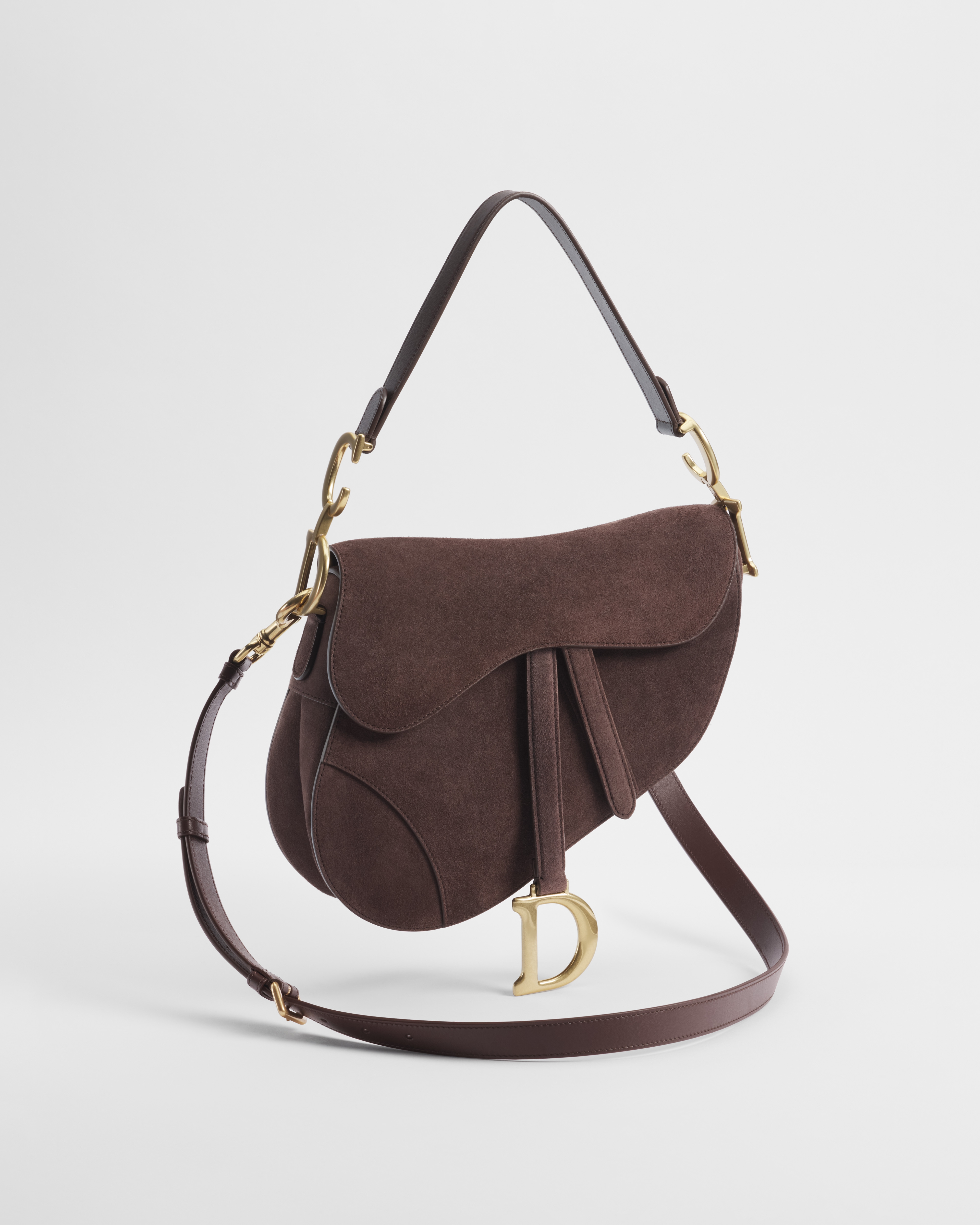 Saddle Bag with Strap Chocolate Suede Goatskin E07