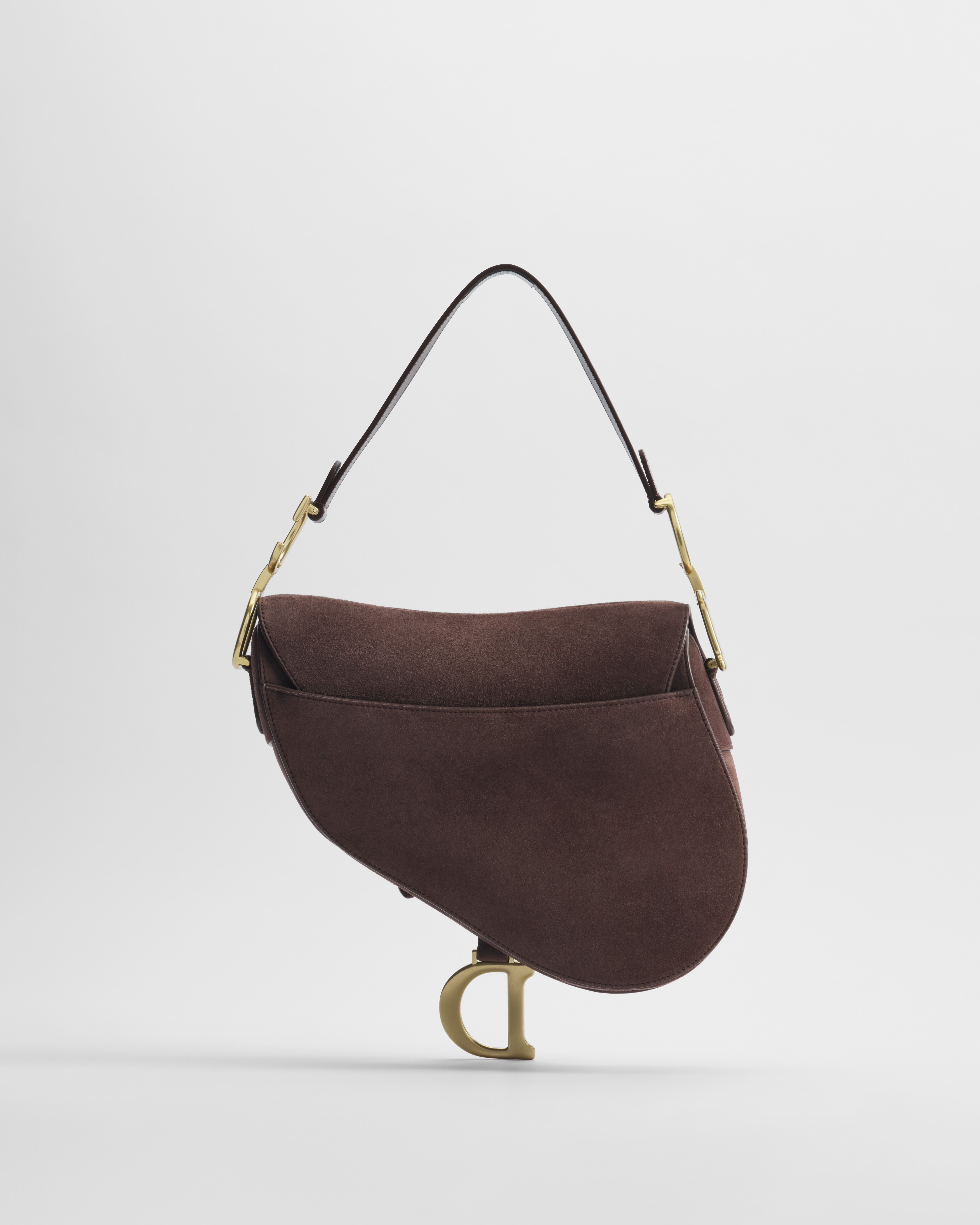 Saddle Bag with Strap Chocolate Suede Goatskin E08