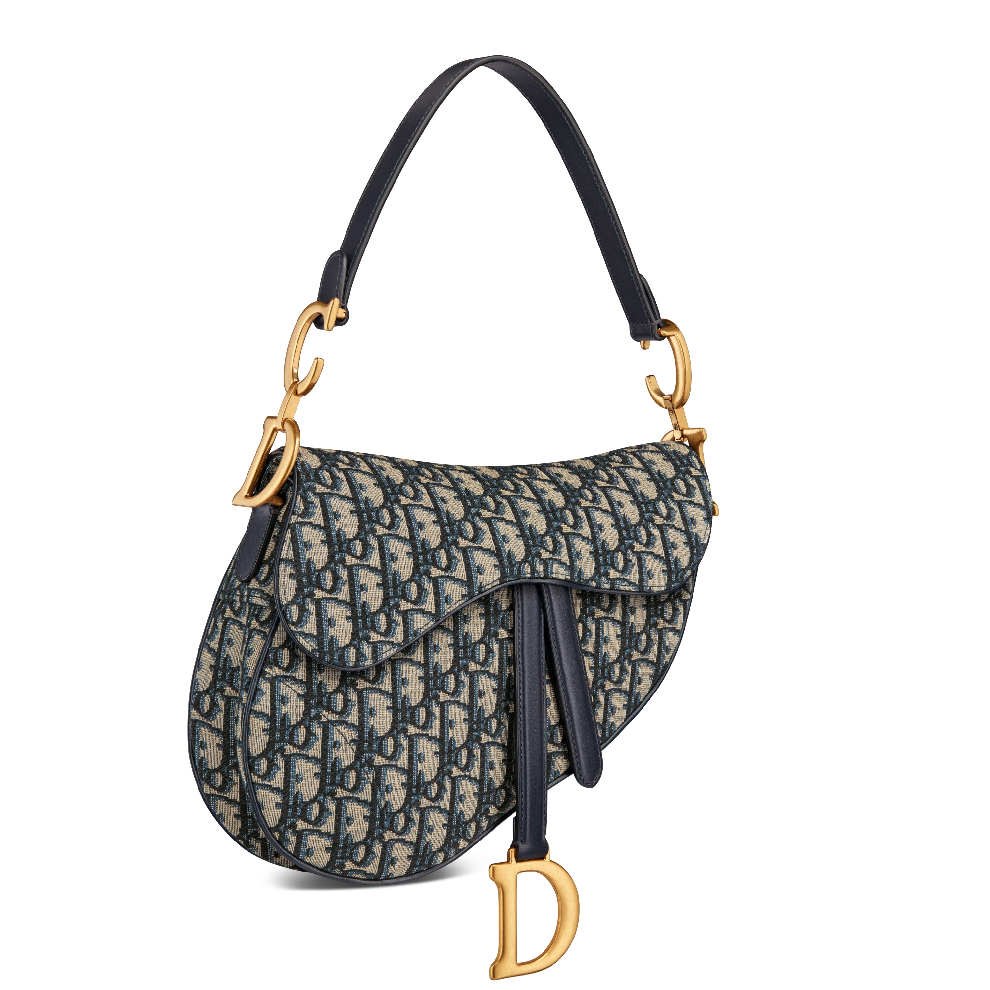 Saddle-tas met schouderband Blauwe Dior Oblique-jacquard E03
