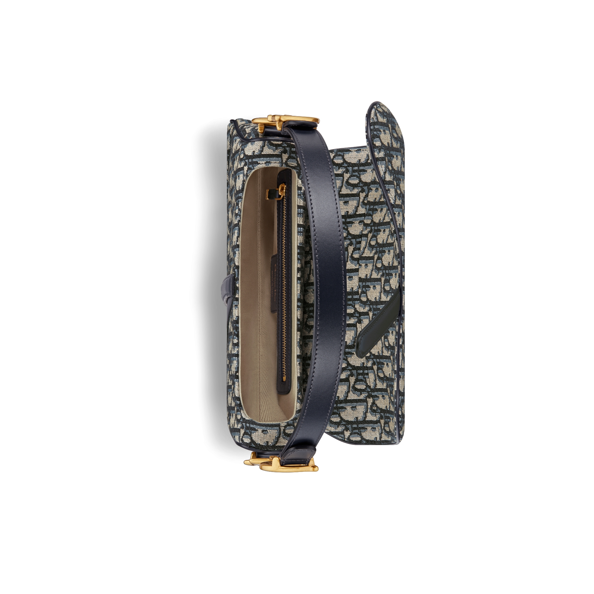Saddle-tas met schouderband Blauwe Dior Oblique-jacquard E06