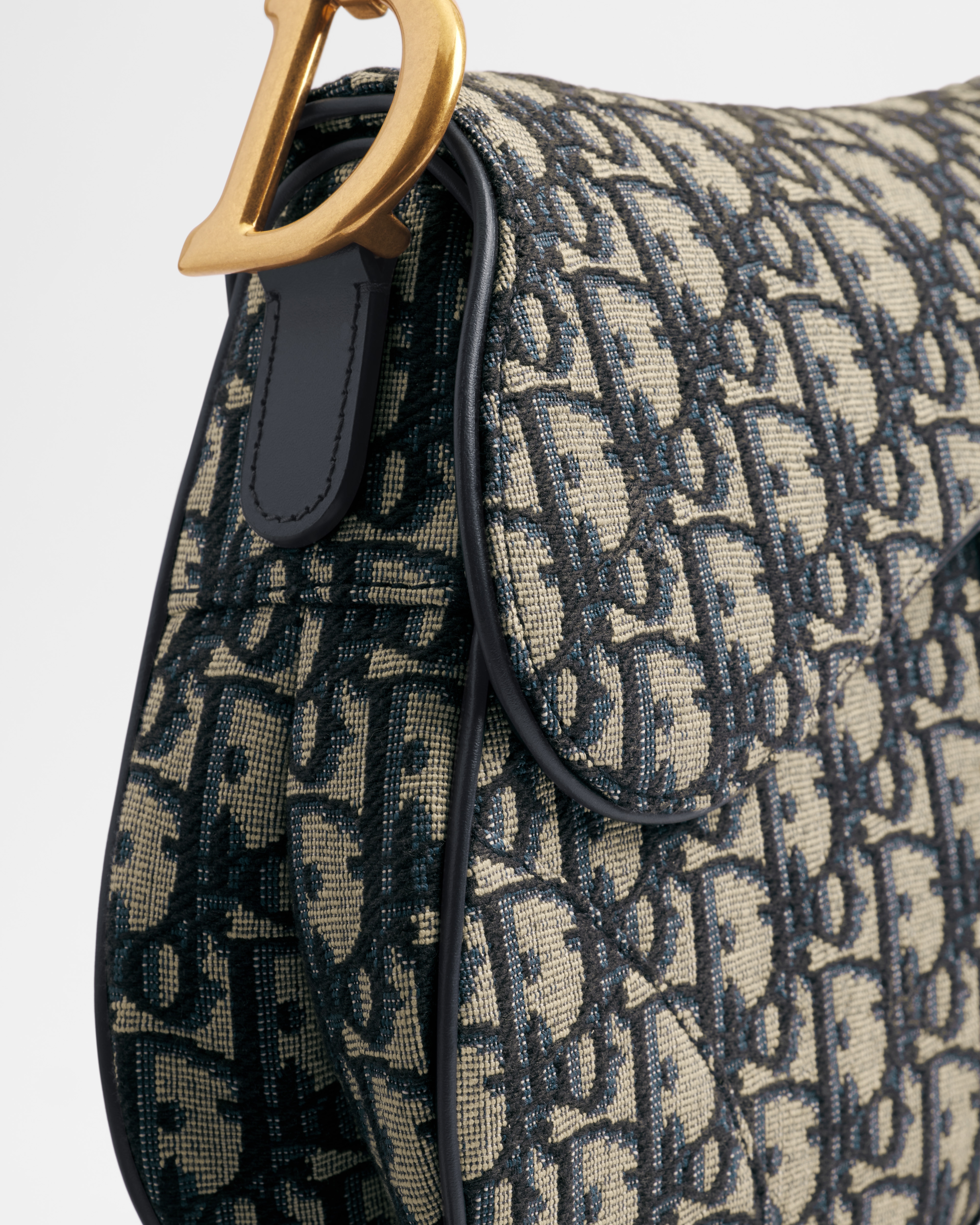 Bolso Saddle con bandolera Dior Oblique en jacquard azul E10