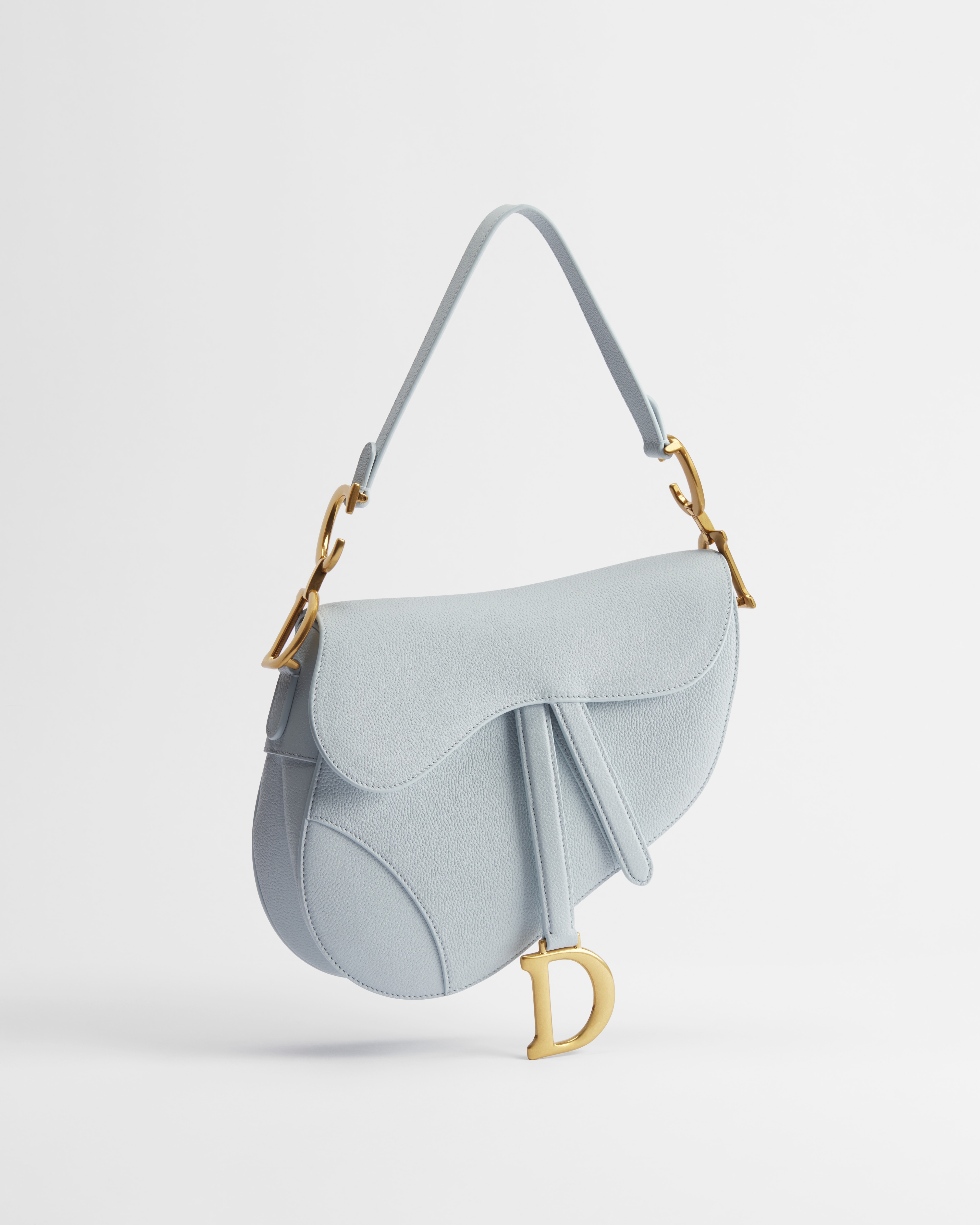 Saddle Bag mit Trageriemen Genarbtes Kalbsleder in Eisblau E01