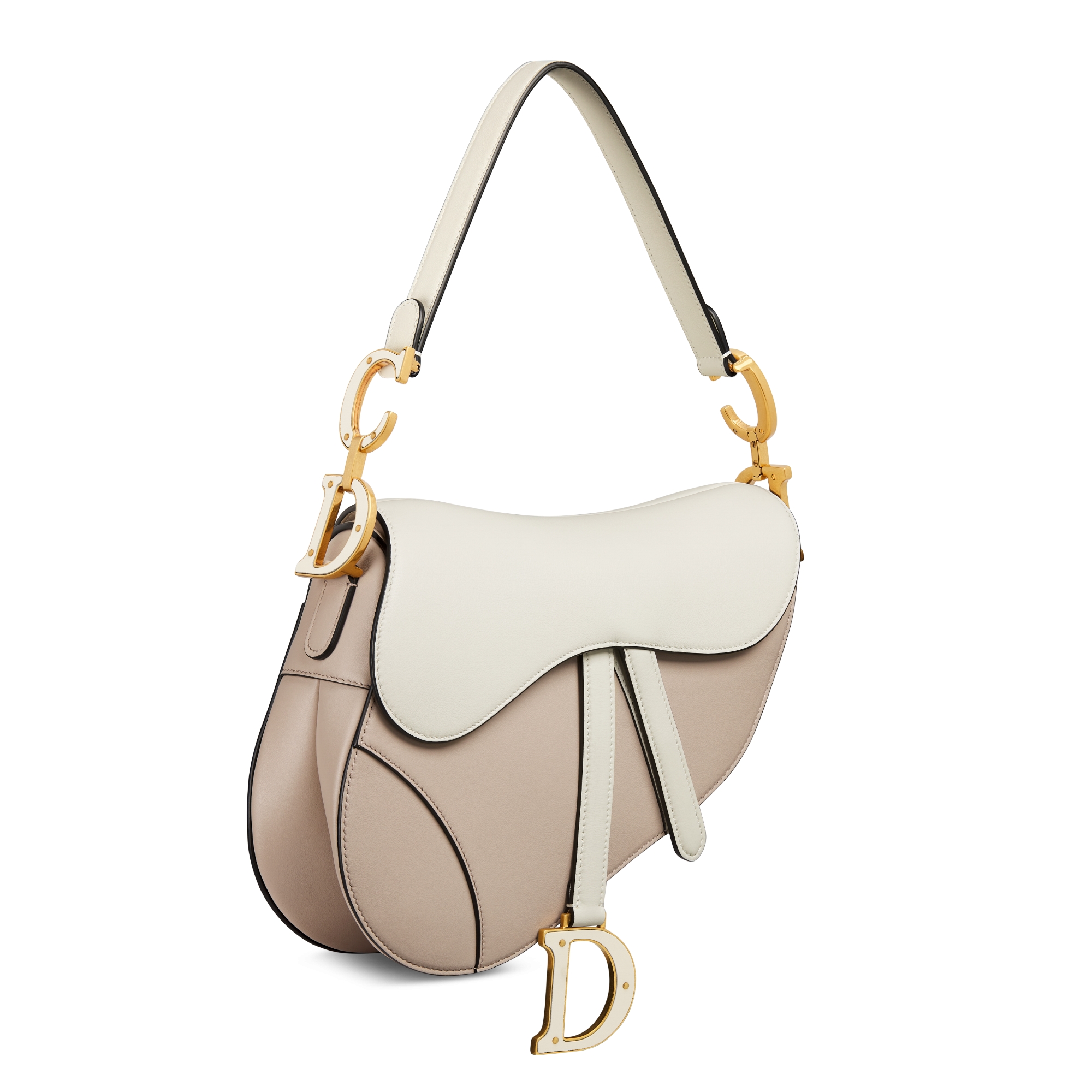 Saddle Bag with Strap Two-Tone Latte and Trench Beige Supple Calfskin E03