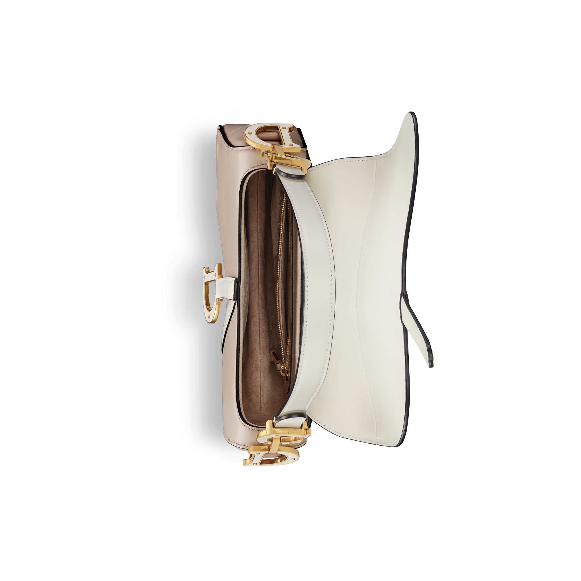 Saddle Bag with Strap Two-Tone Latte and Trench Beige Supple Calfskin E06