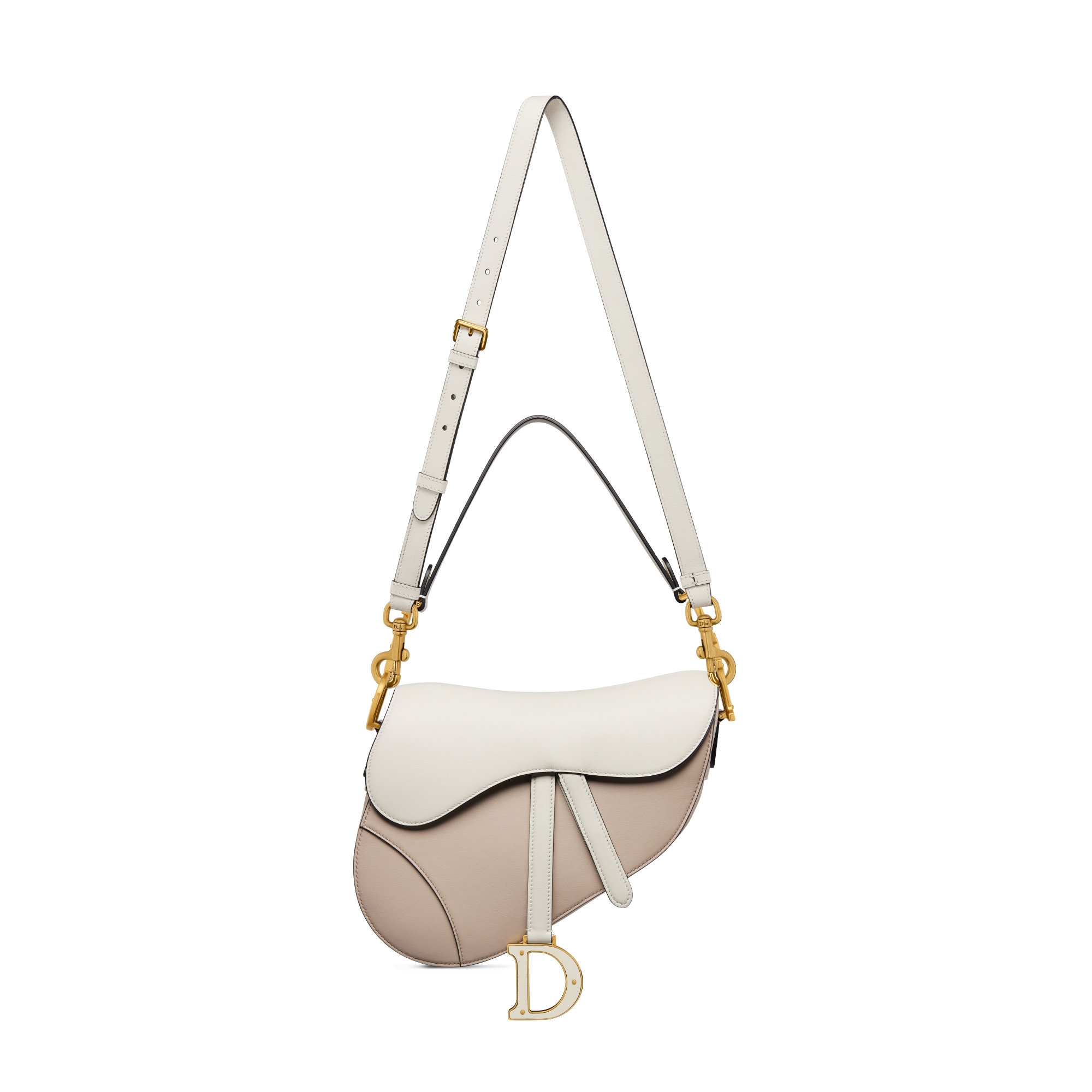 Saddle Bag with Strap Two-Tone Latte and Trench Beige Supple Calfskin E07