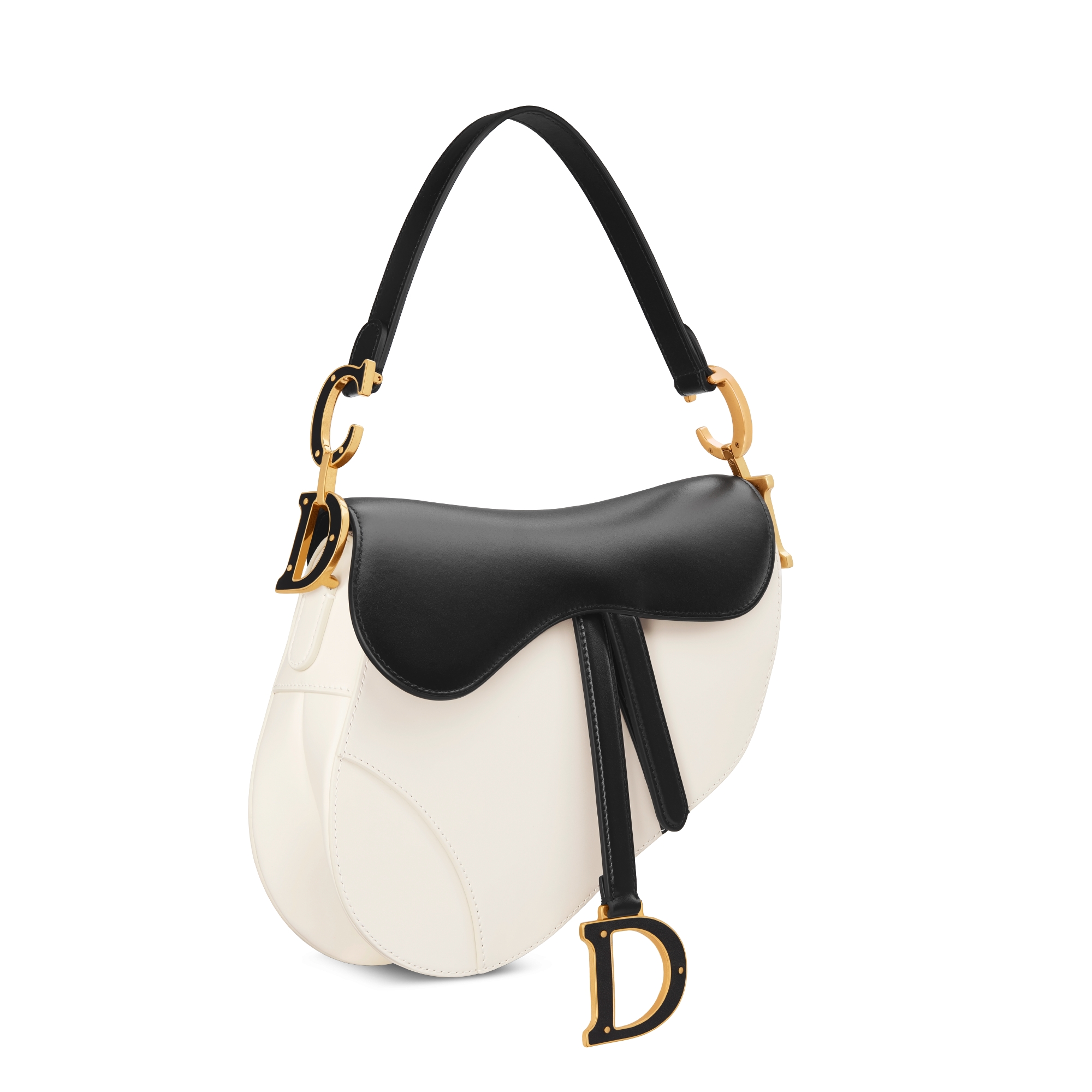 Saddle Bag with Strap Two-Tone Latte and Black Supple Calfskin E03