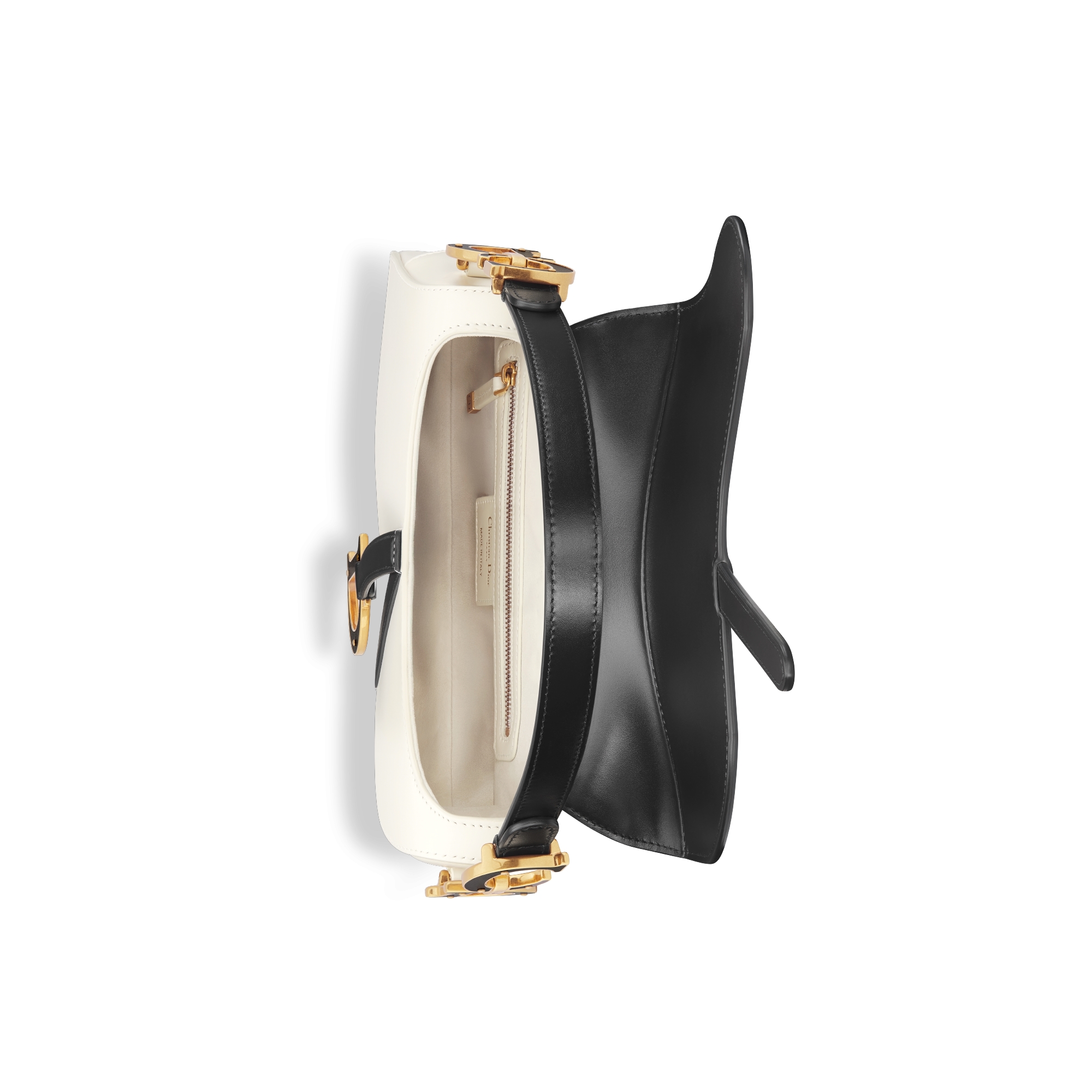 Saddle Bag with Strap Two-Tone Latte and Black Supple Calfskin E06