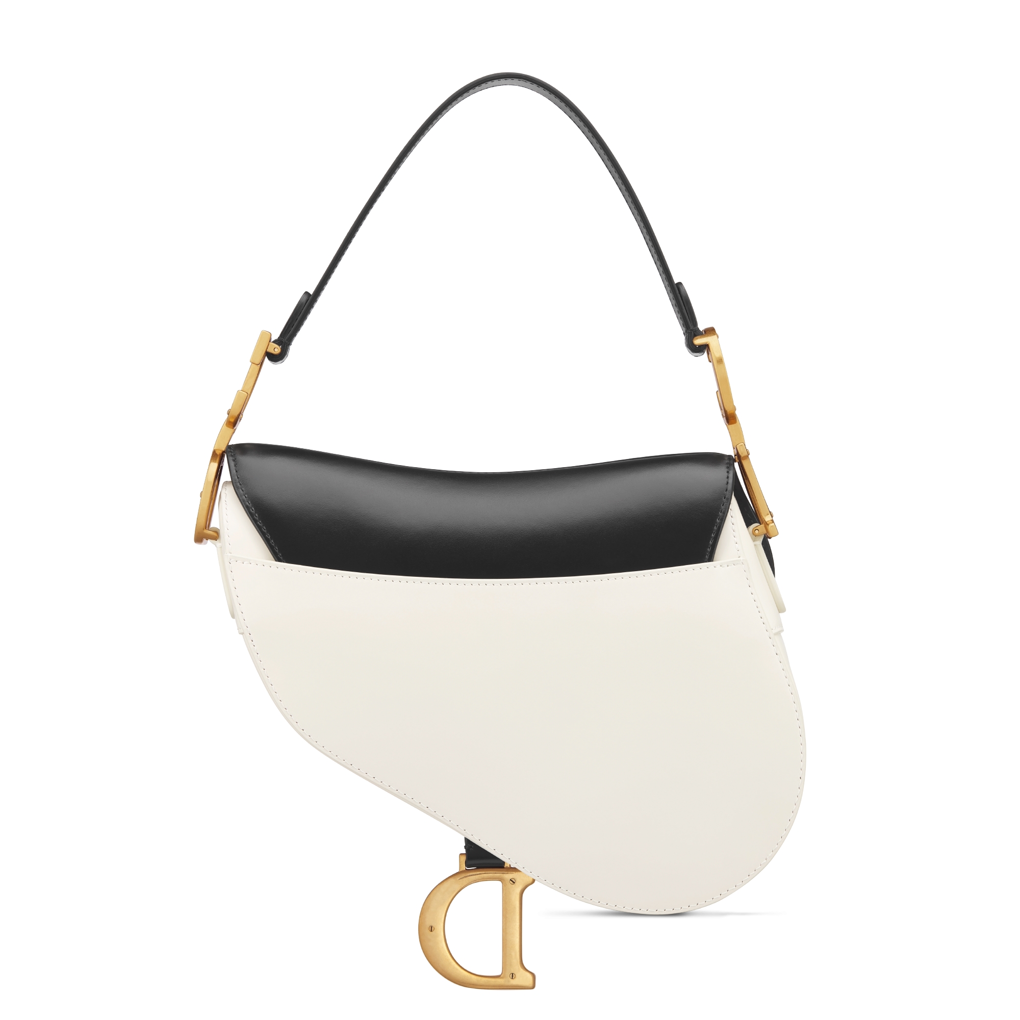Saddle Bag with Strap Two-Tone Latte and Black Supple Calfskin E08