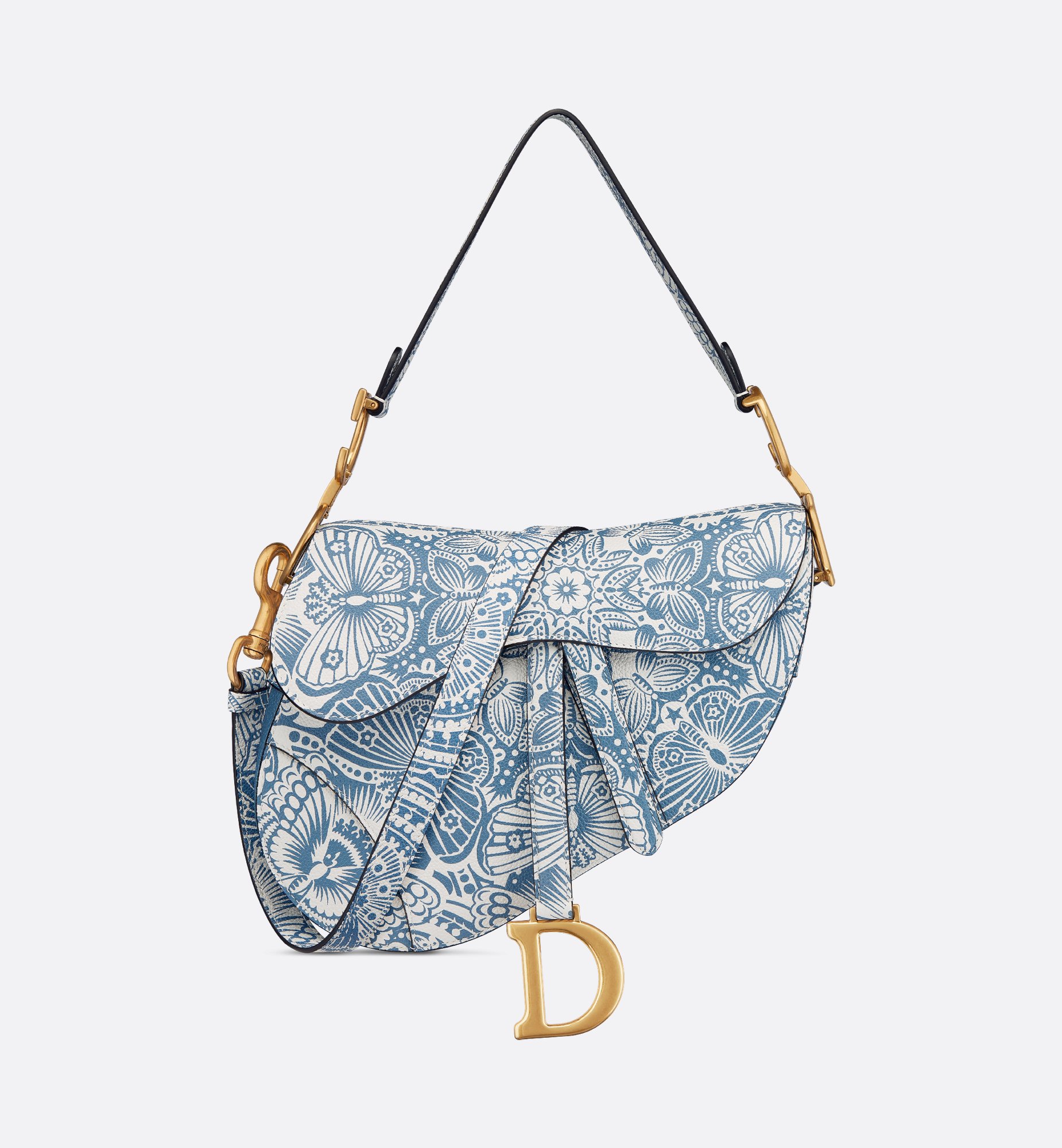 Saddle Bag with Strap Celestial Blue and White Grained Saddle Bag with Strap Celestial Blue and White Grained