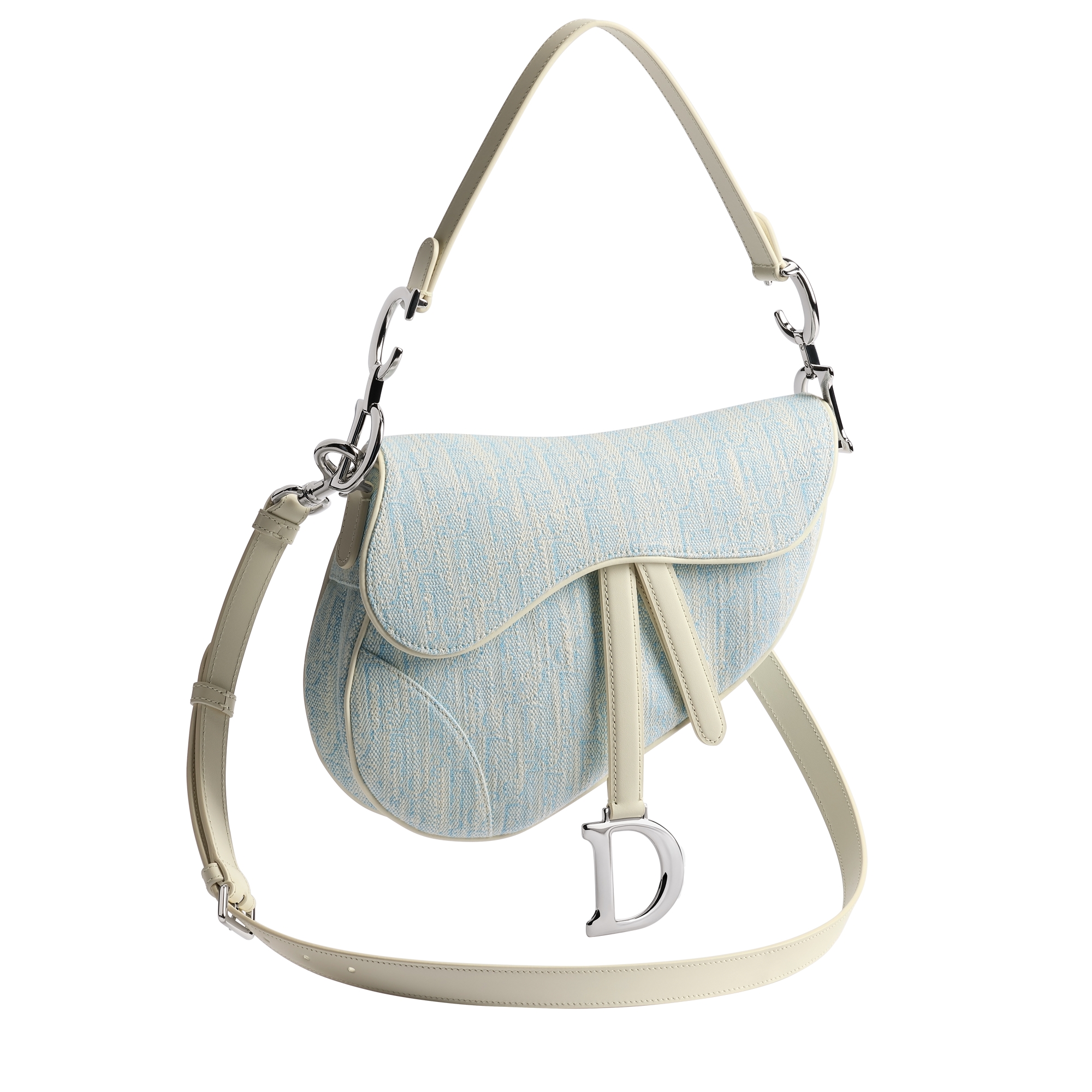 Saddle Bag with Strap Céleste Blue Dior Oblique Washed Jacquard E03