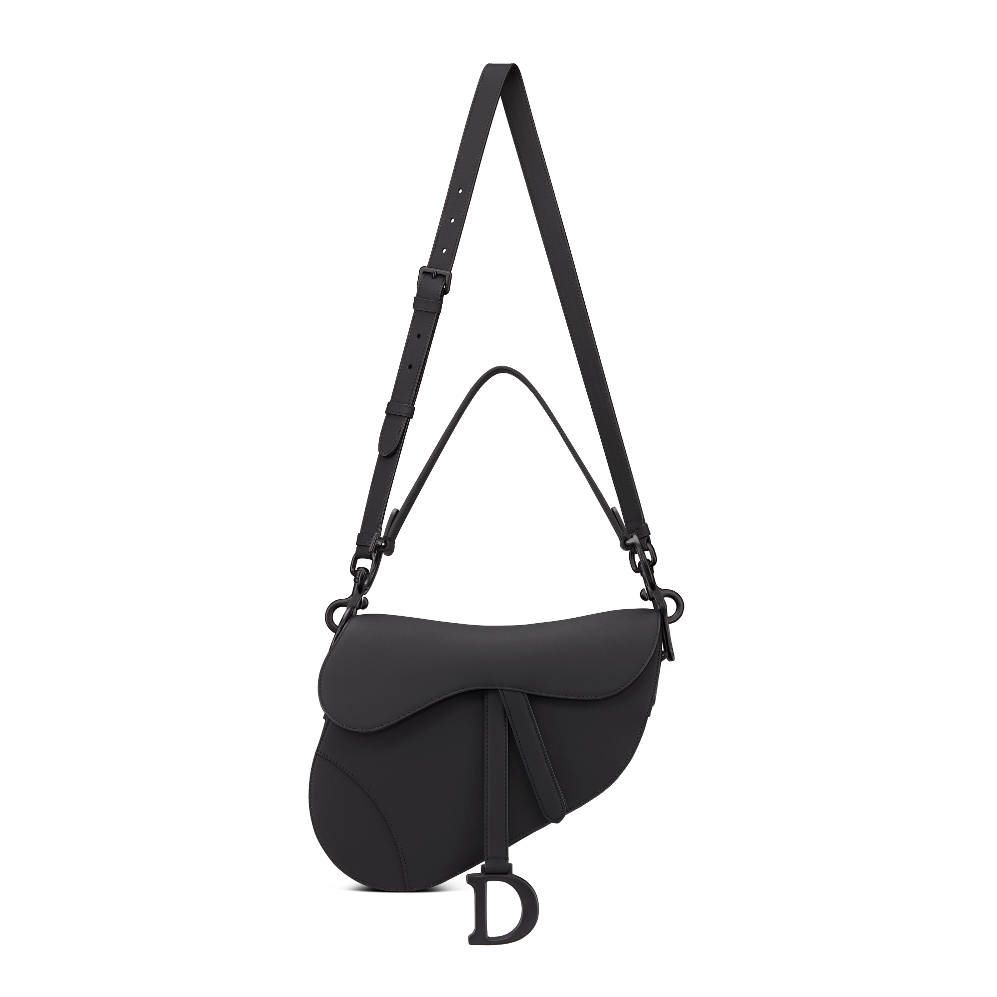 Saddle Bag with Strap Black Ultramatte Calfskin E07