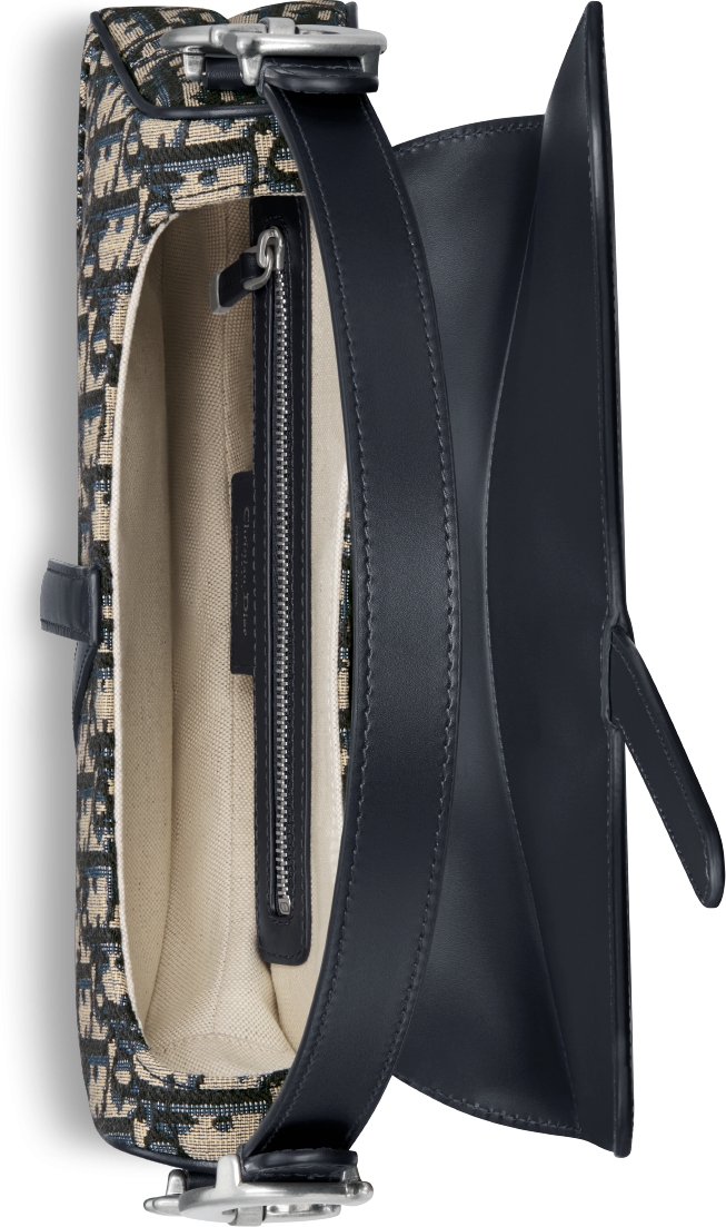 Saddle Bag with Strap Blue Dior Oblique Jacquard and Smooth Calfskin DIOR
