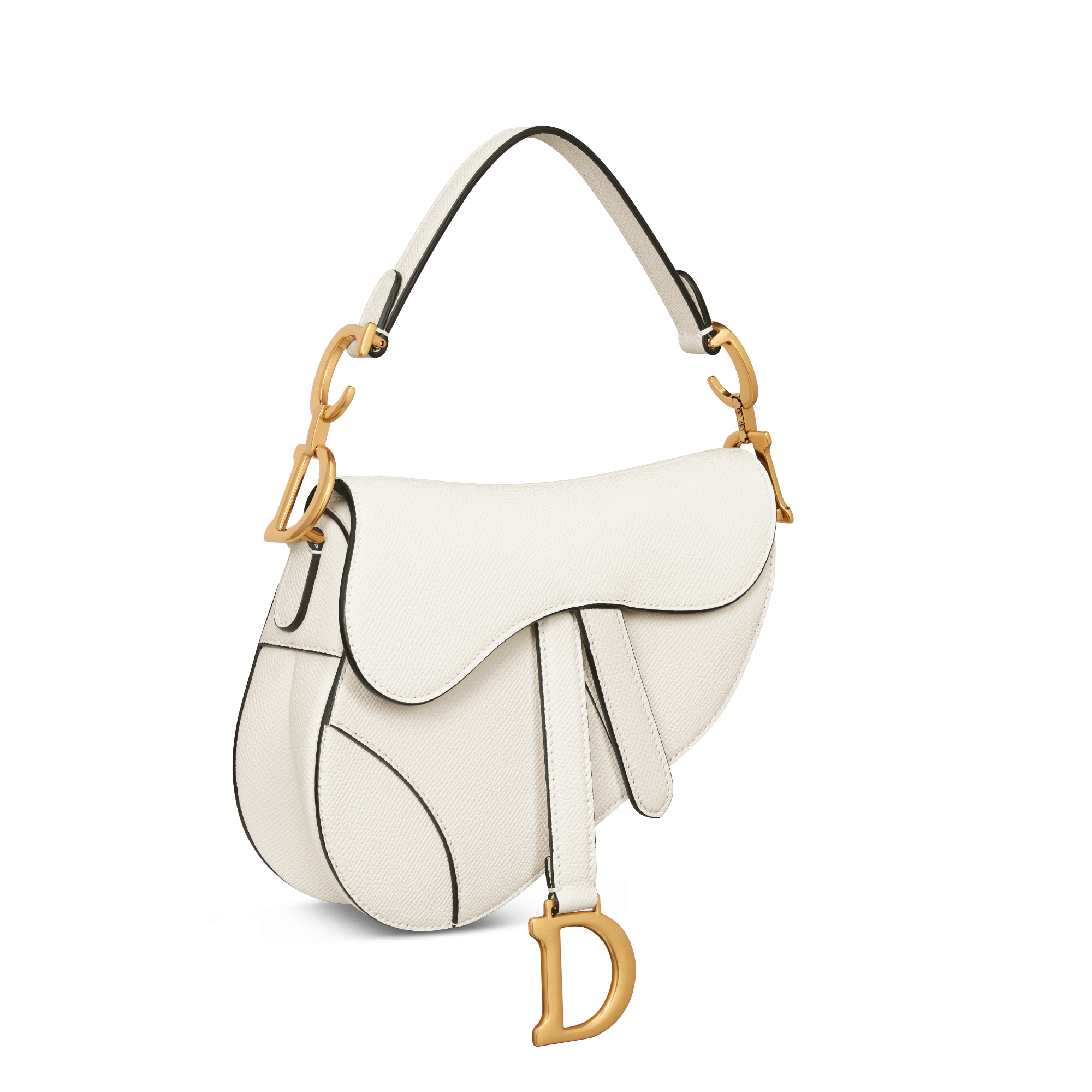 Mini Saddle Bag with Strap Latte Grained Calfskin E03