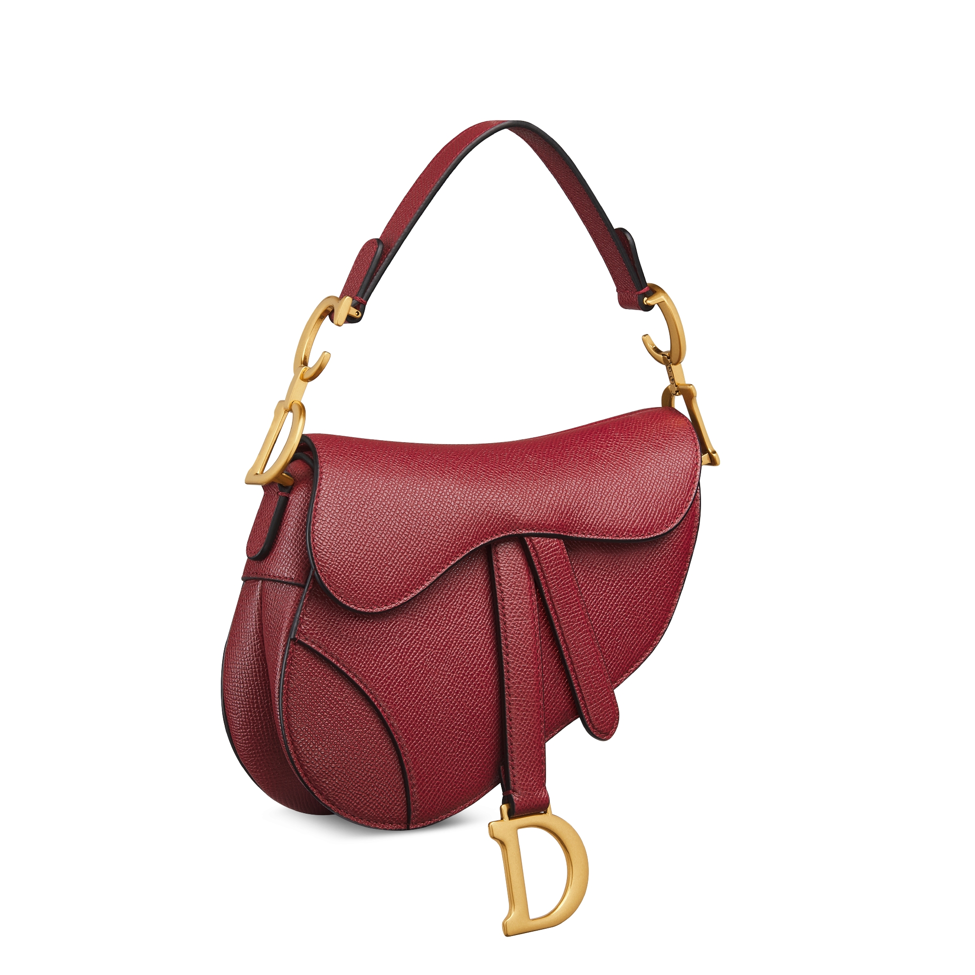 حقيبة Saddle بحجم ميني مع رباط جلد العجل المحبّب باللون الأحمر الكرزي E03