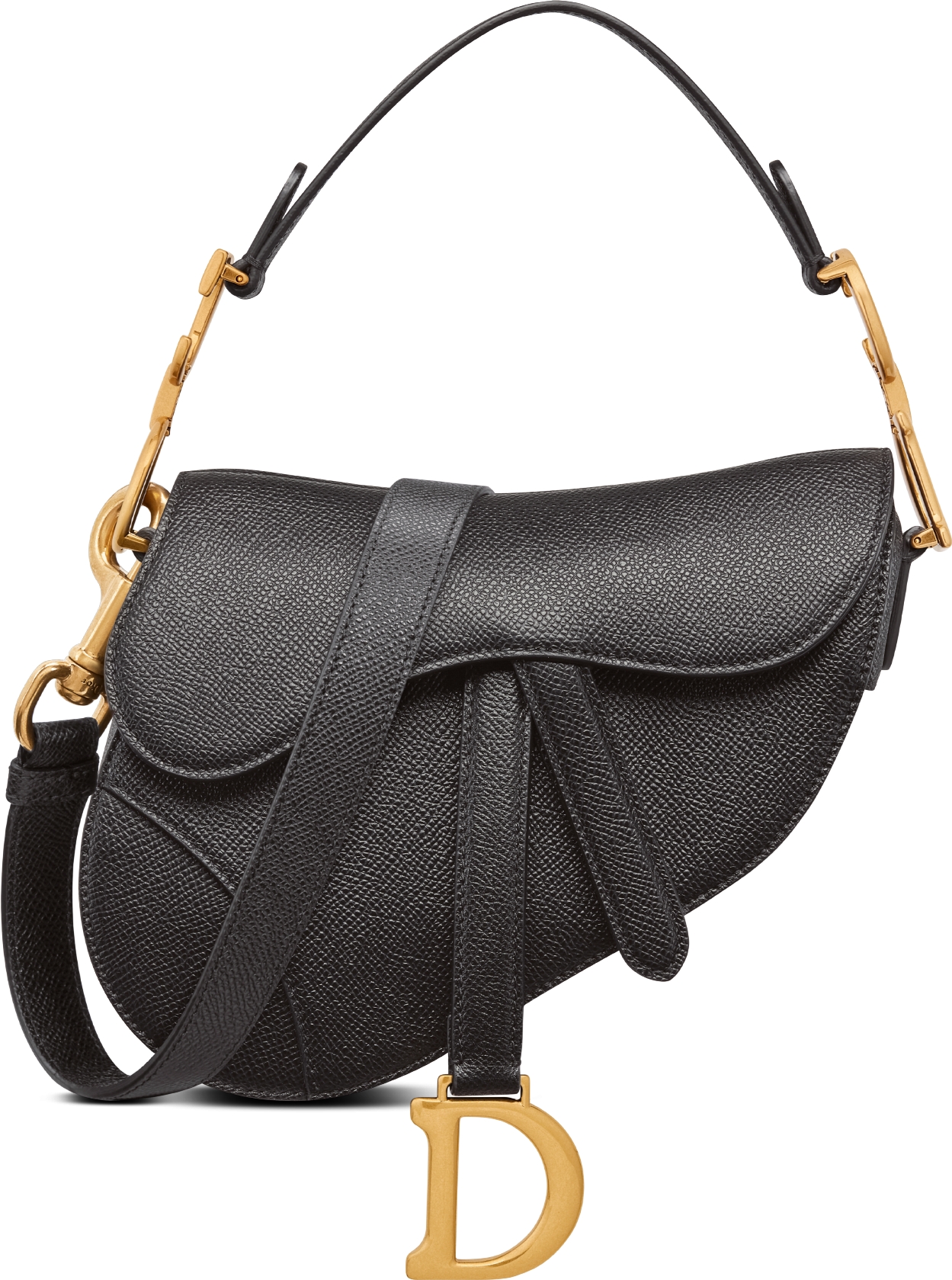 Mini Saddle Bag with Strap Black Grained Calfskin DIOR