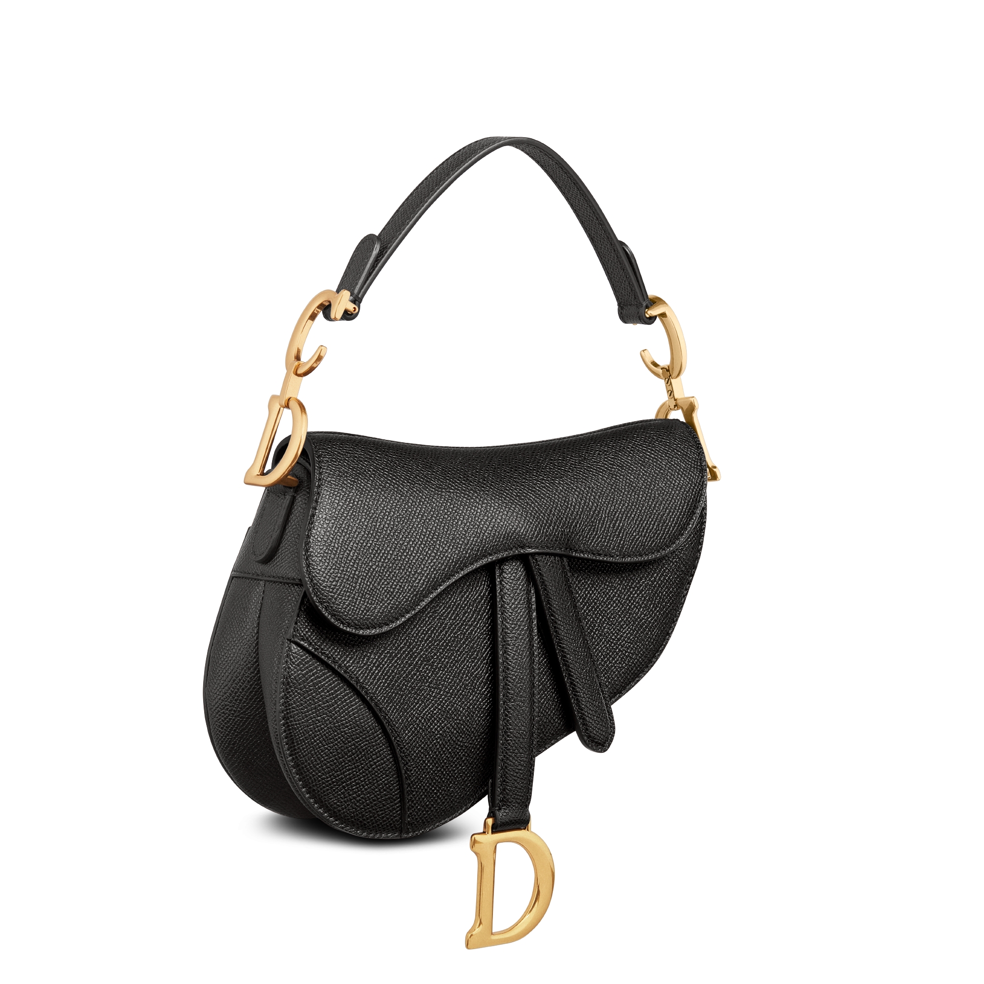 Mini Saddle-tas met schouderband Zwart generfd kalfsleer E03