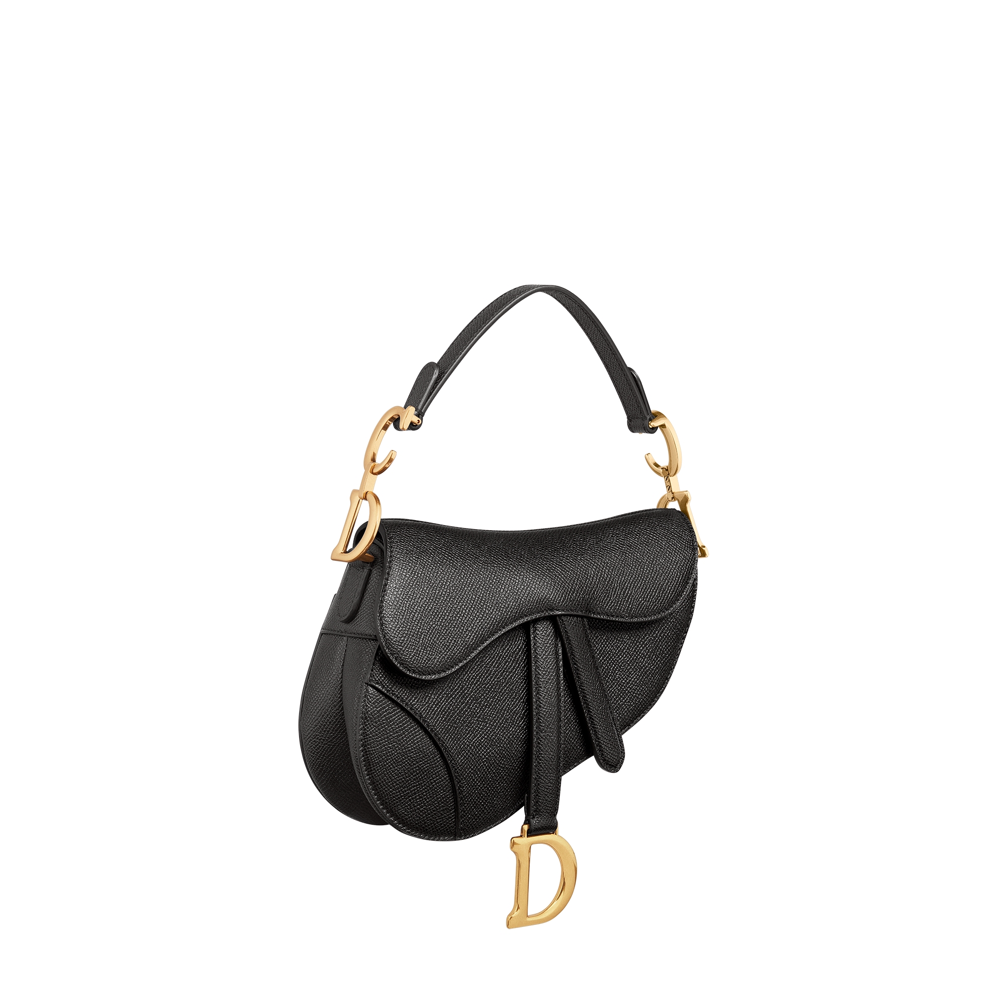 Mini Saddle Bag with Strap Black Grained Calfskin E03