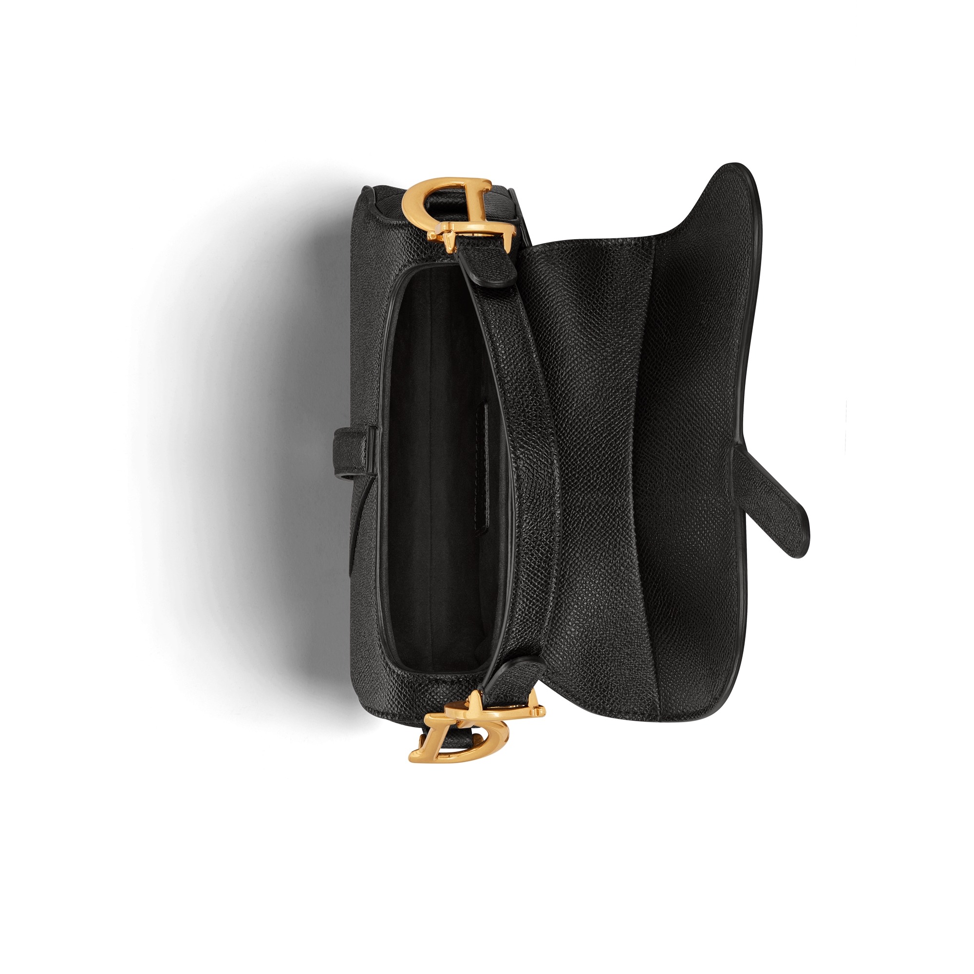 Mini Saddle-tas met schouderband Zwart generfd kalfsleer E06