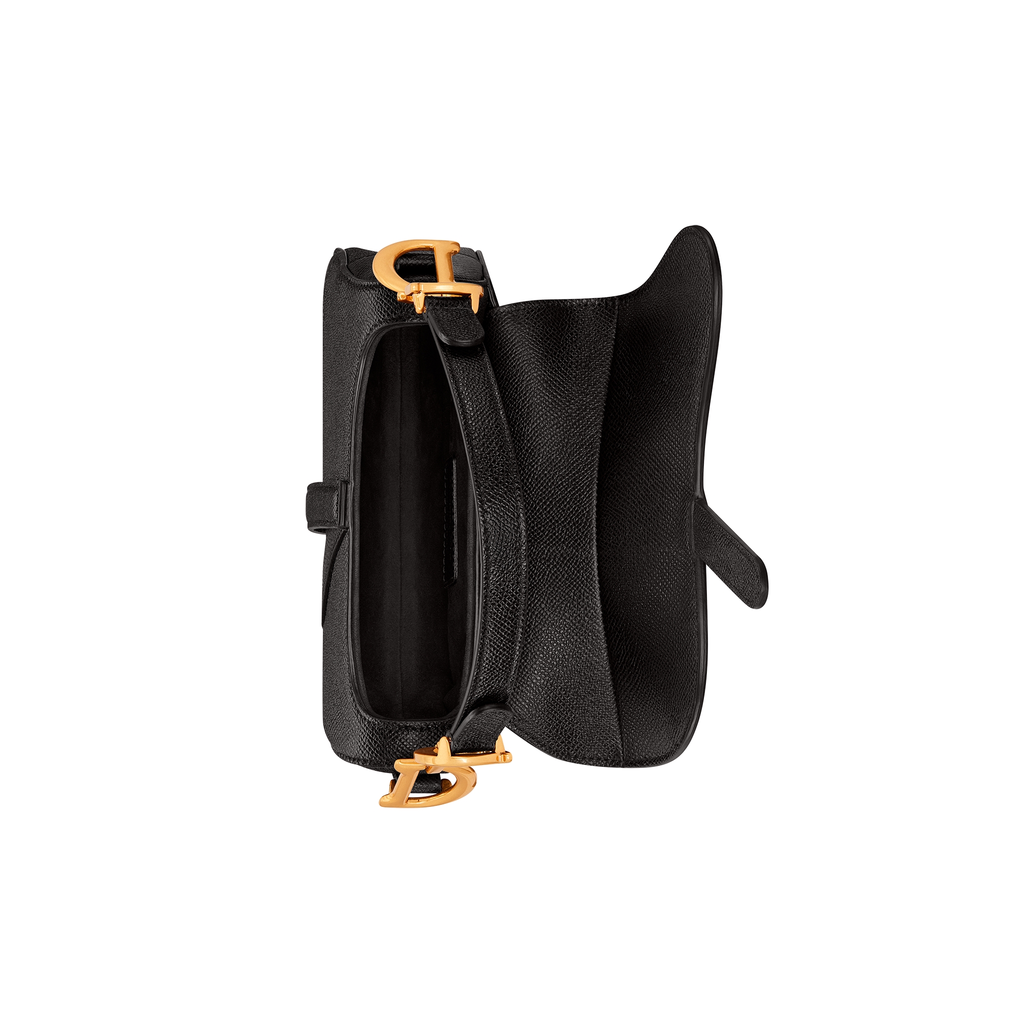 Mini Saddle Bag with Strap Black Grained Calfskin E06