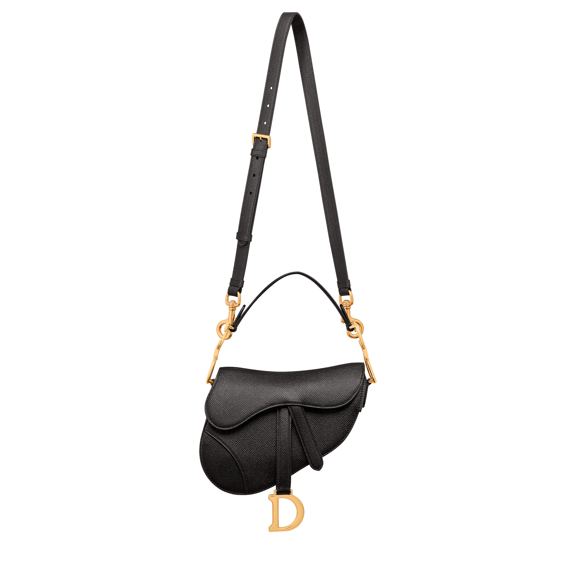 Mini Saddle Bag with Strap Black Grained Calfskin E07