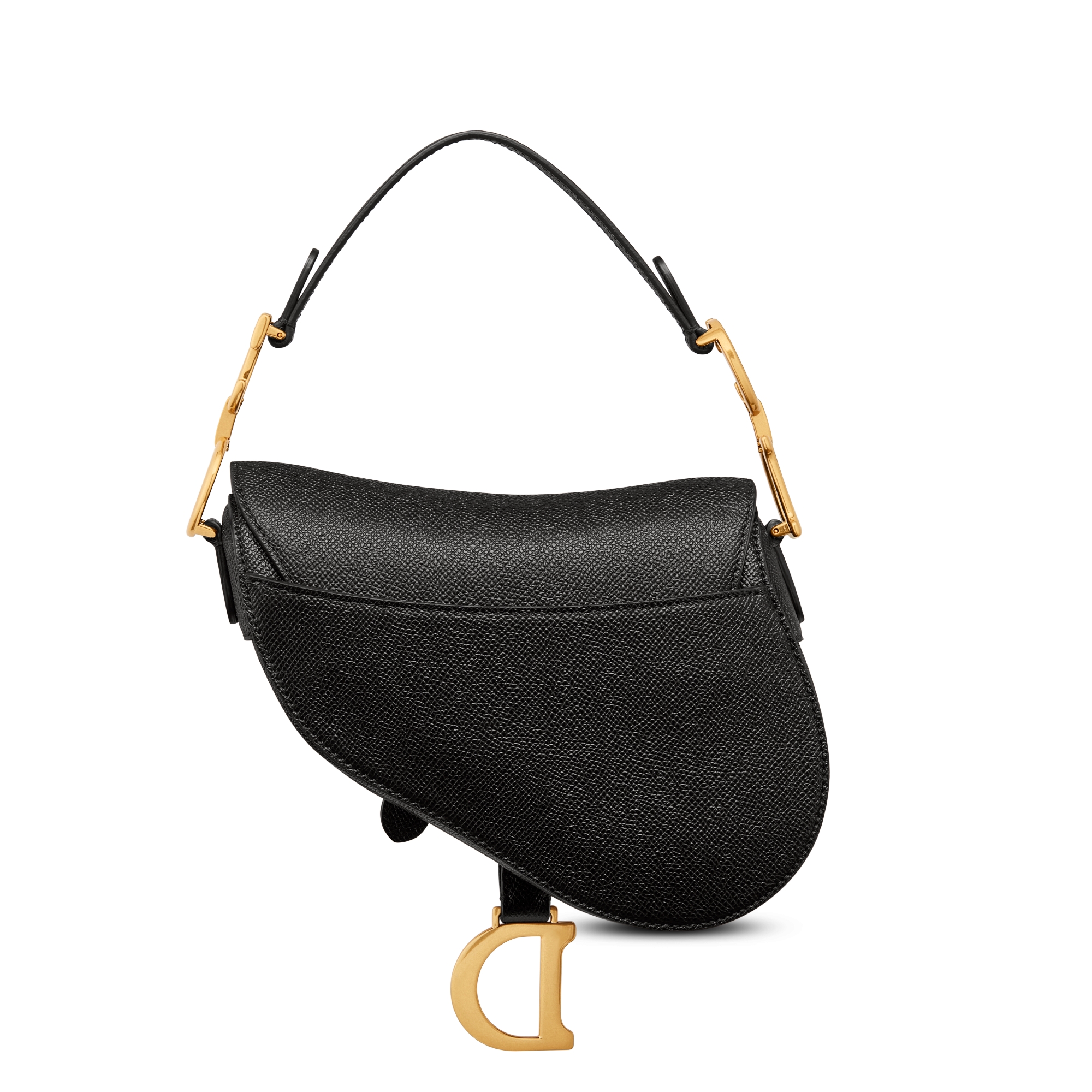 Mini Saddle-tas met schouderband Zwart generfd kalfsleer E08