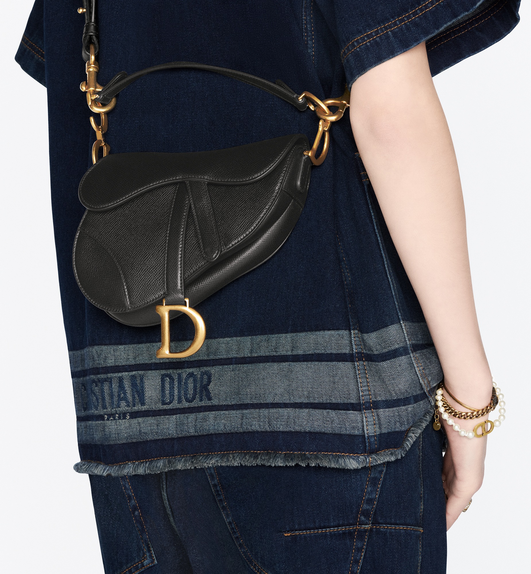 Mini Saddle Bag with Strap Black Grained Calfskin | DIOR