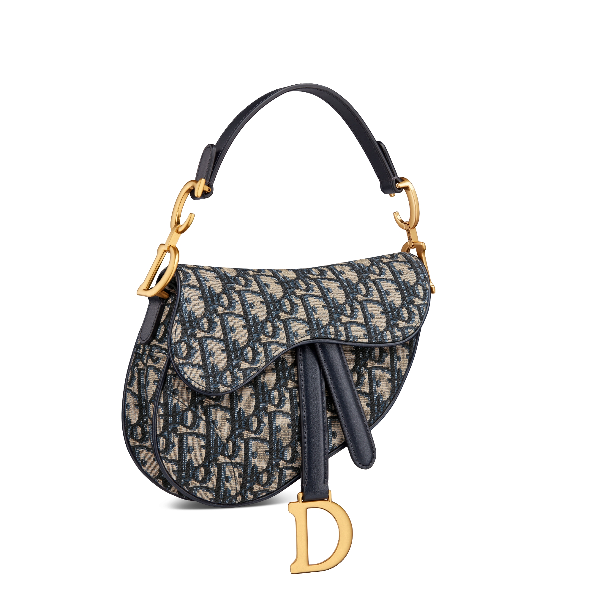 Mini Saddle-tas met schouderband Blauwe Dior Oblique-jacquard E03