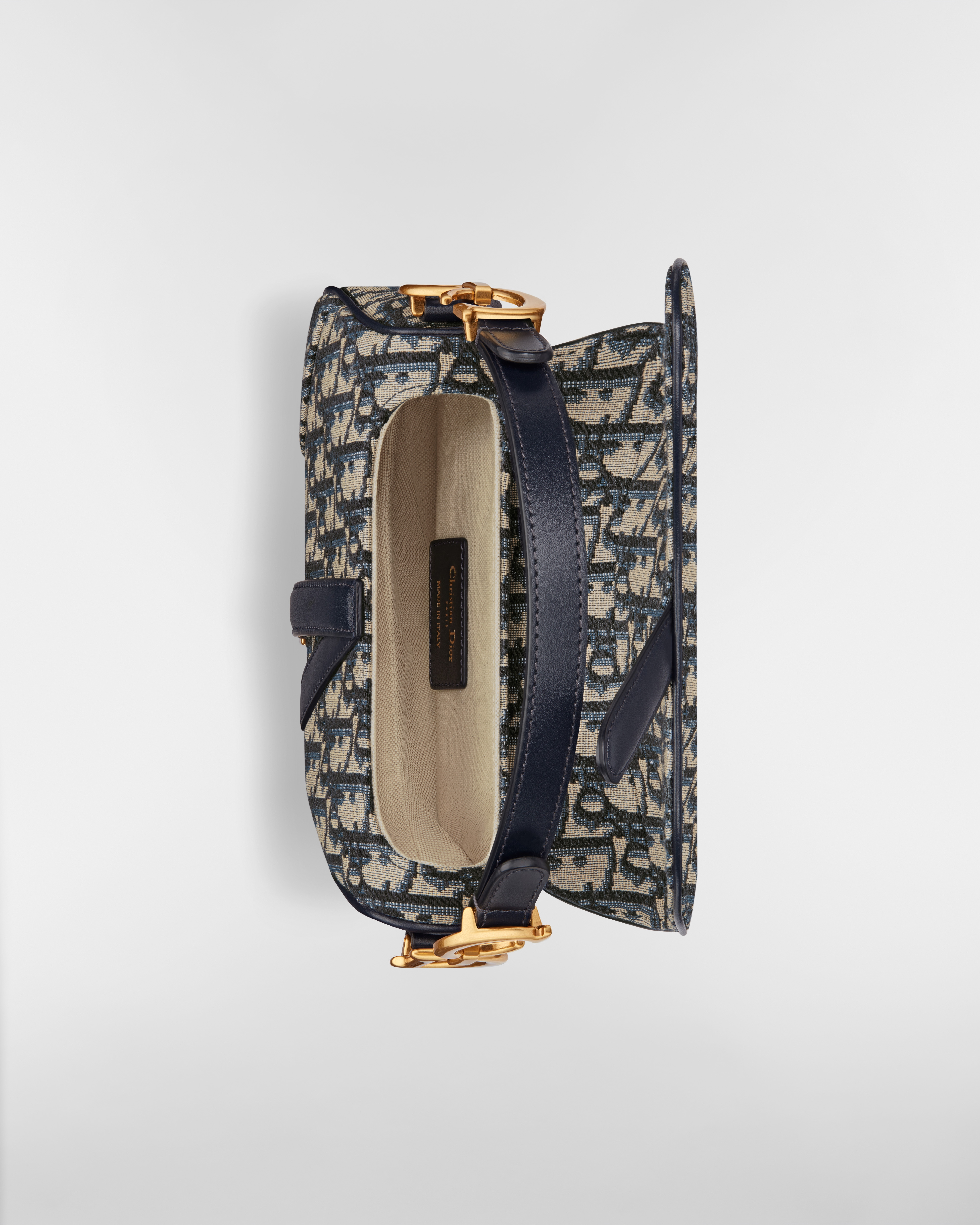 Bolso mini Saddle con bandolera Dior Oblique en jacquard azul E06